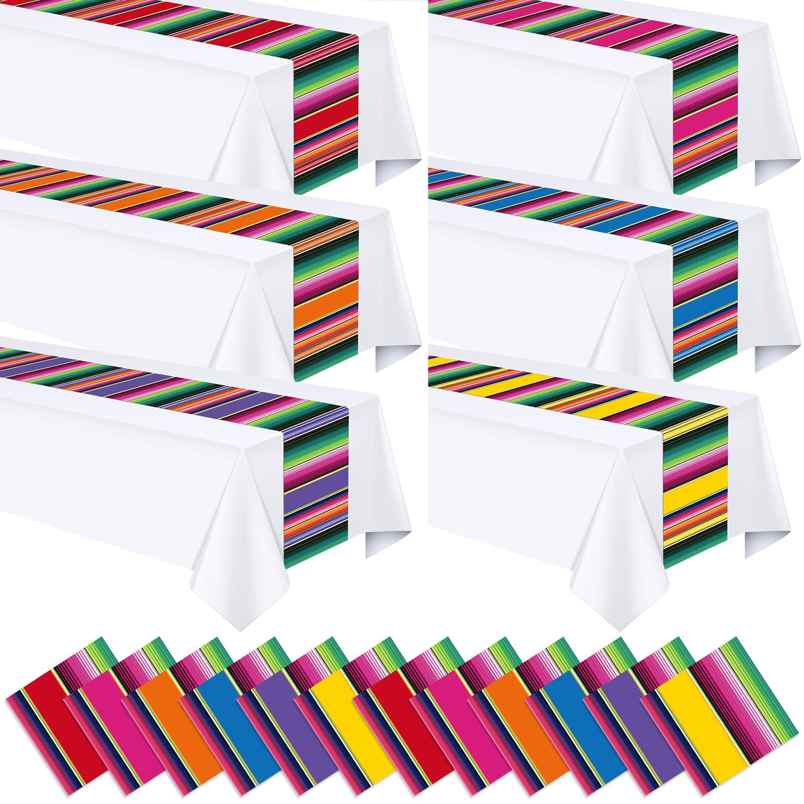 Photo 1 of Hauwellter Mexican Fiesta Table Runner, 6 Pcs Serape Striped, 14 x 108 Inch