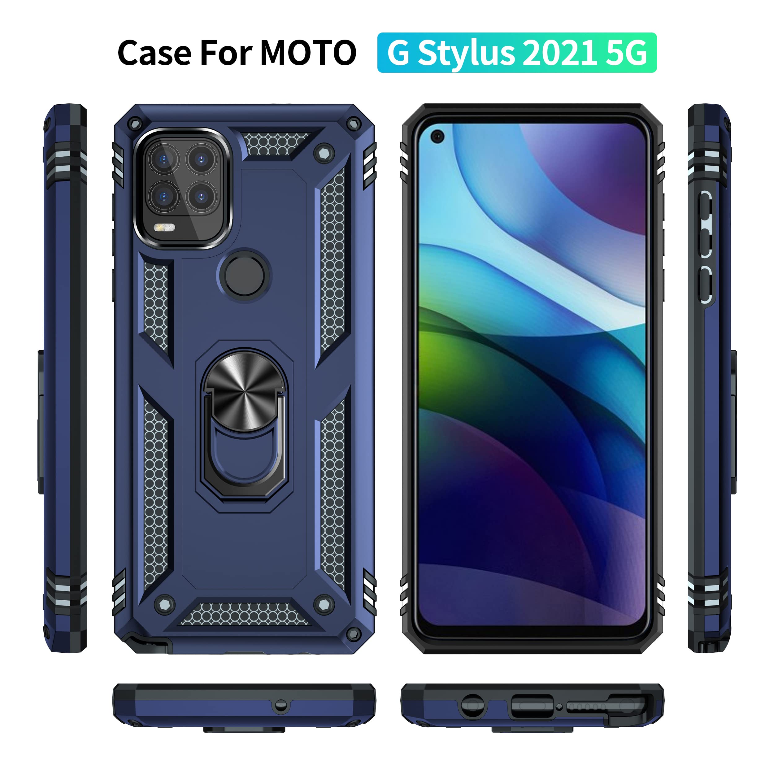 Funda para Moto G Stylus 5G, con protector de pantalla, [grado militar] 4,9 m, con función atril magnética, soporte para coche, para Motorola Moto G Stylus 5G, azul