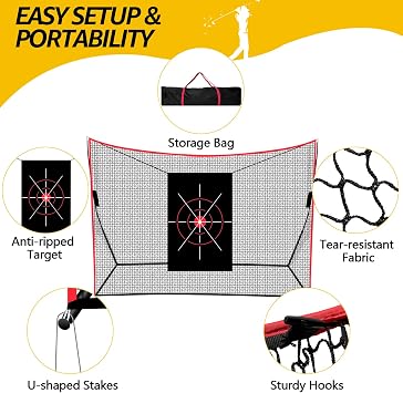 10 x 7 FT Golf Practice Net, Golf Driving Net for Backyard | Heavy Duty Hitting Training Net with Target Cloth, Carry Bag, 8 Balls & Tees for Backyard, Garden, Indoor Outdoor Use