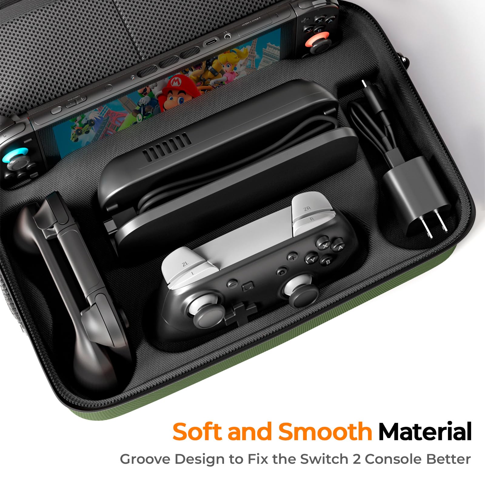 ZOZOVR Switch 2 Étui pour Nintendo Switch 2 (2025), Étui Rigide de Protection Totale, Capacité de 20 Cartes de Jeu, Housse de Transport Antipoussière pour Accessoires Switch 2, Vert foncé