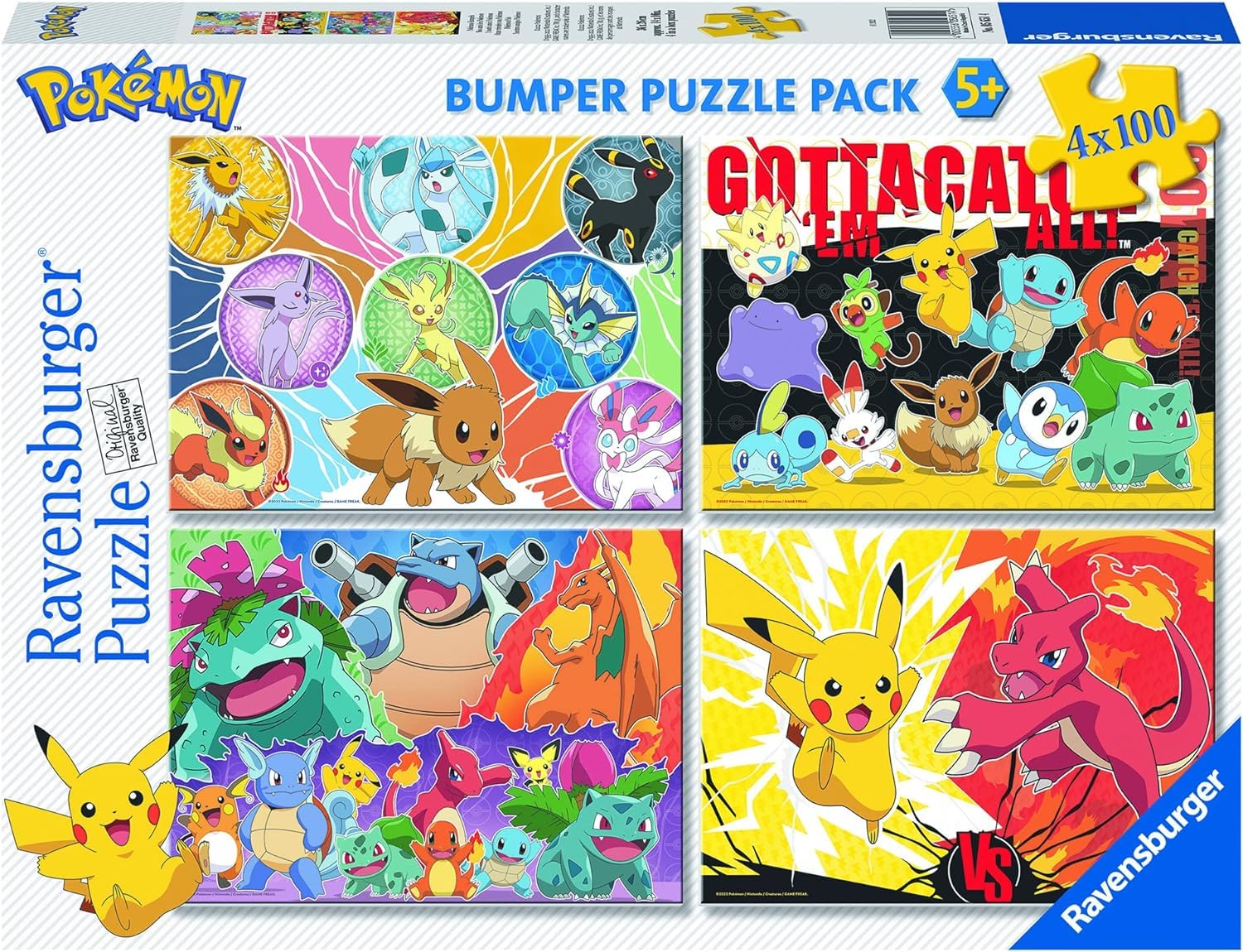 Ravensburger -Puzzles Pokémon, Rompecabezas para Niños de 5+ Años, Juego Educativo y Estimulante, 4 Rompecabezas de 100 Piezas