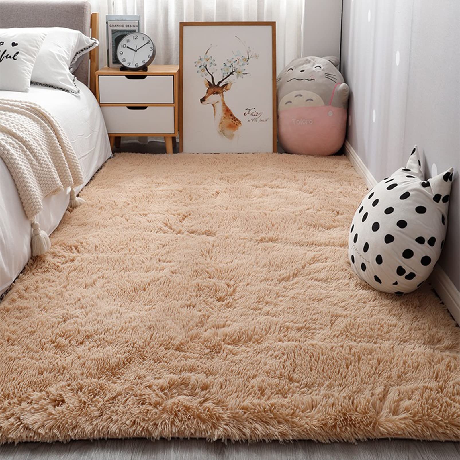 GOUER Bedroom Carpet, 80x120cm Fluffy Motley Warmth, Cozy, Soft Touch Rugs for Living Room and Study, Beige