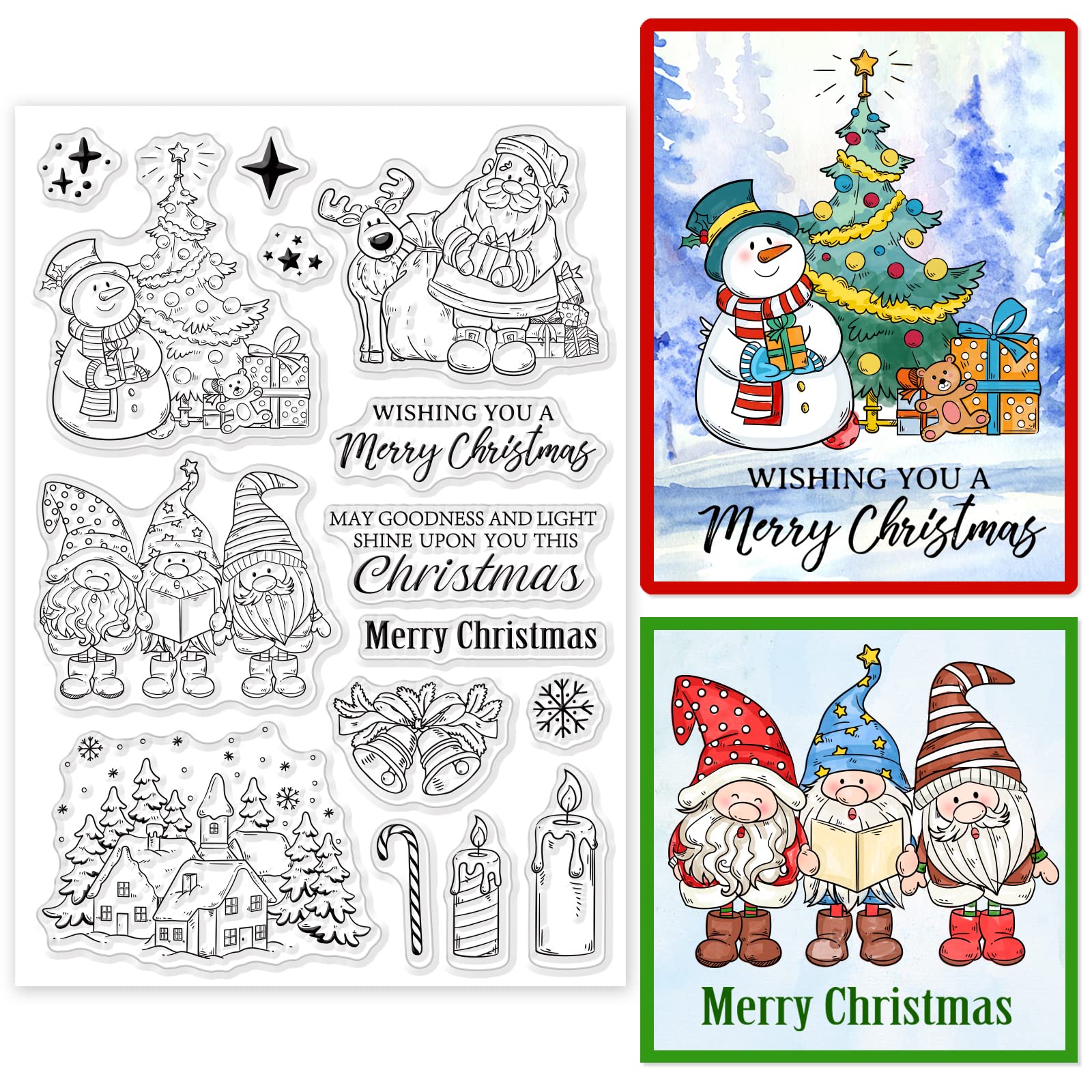 ORIGACH Christmas Winter Gnome Clear Stamp for Card Making Santa Claus Snowman Merry Christmas Words Silicone Stamps for DIY Scrapbooking Journaling Photo Album Decorative