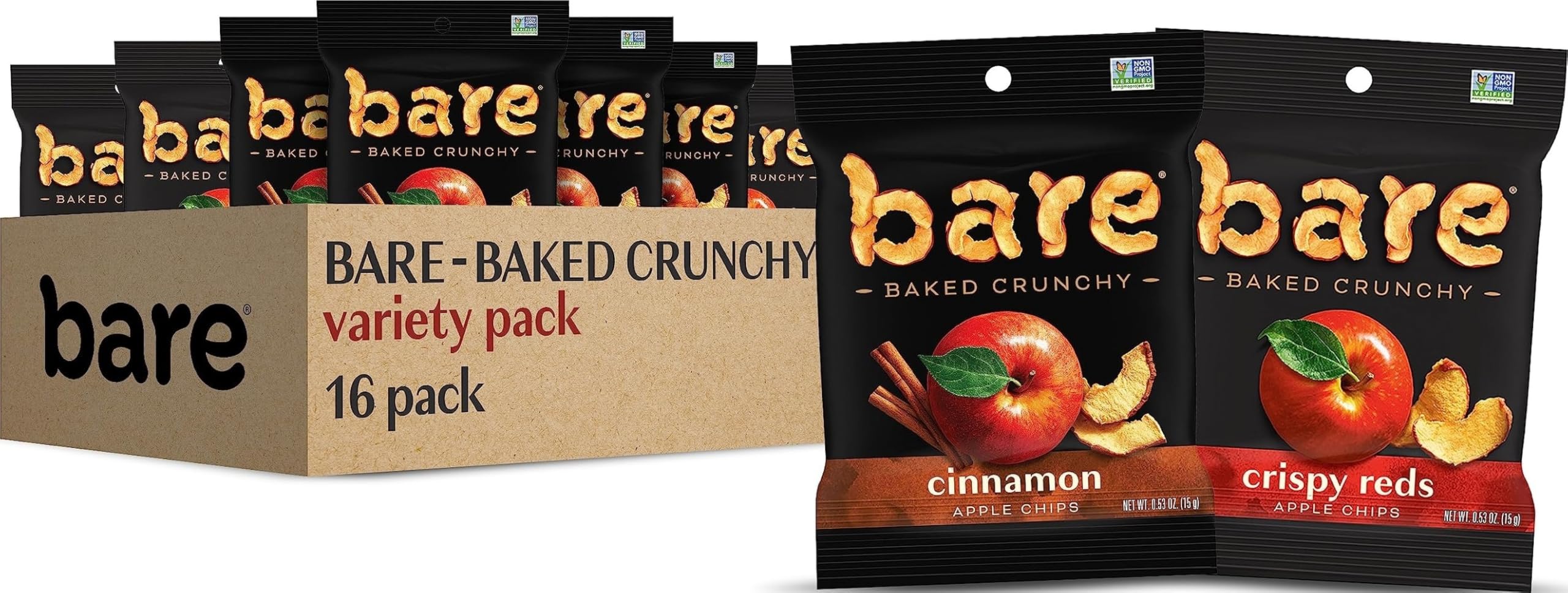 Bare Baked Crunchy, Apples Fuji & Reds and Cinnamon Variety Pack, 0.53 Ounce (Pack of 16)