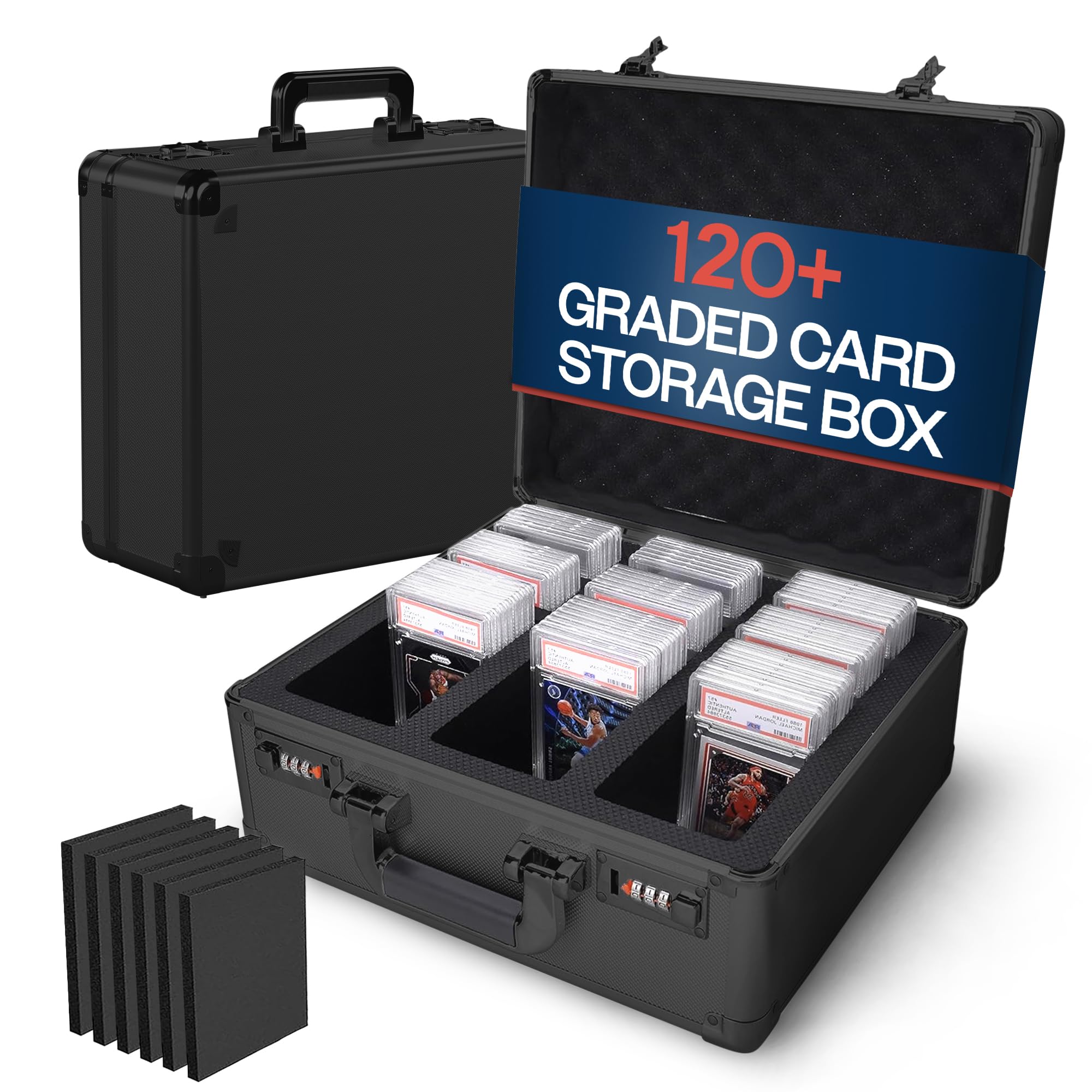 VALUN SLAB SAFE 120+ 3 ROW Graded Card Storage Box; Durable Sports, PSA Card Storage Box - Organizer Slab for Your Collection - For Baseball, Football, TCG, MTG Cards - Top Loader Design