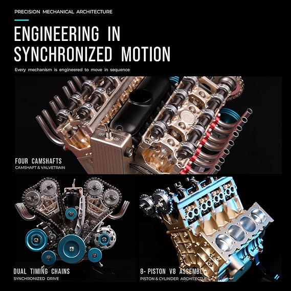 TECHING v8 Engine Model kit That Works Metal Assembly DIY Car Engine Model Kit 500+Pcs Educational Experiment