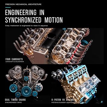 TECHING v8 Engine Model kit That Works Metal Assembly DIY Car Engine Model Kit 500+Pcs Educational Experiment