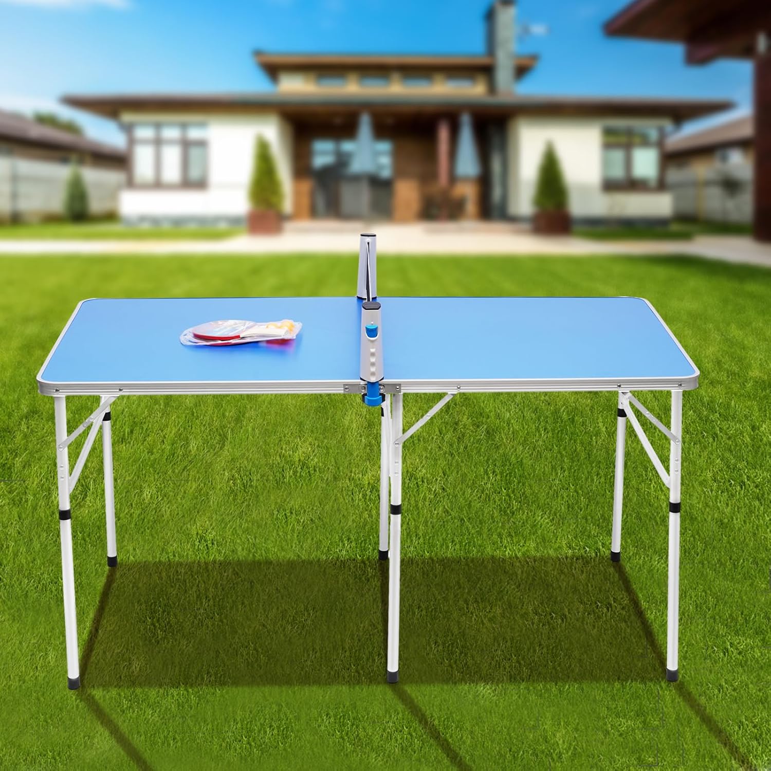 Foldable Ping Pong Table Outdoor Games–Lightweight Aluminum Frame, Indoor/Outdoor Portable Table Tennis for Adults & Kids, Backyard, Game Rooms