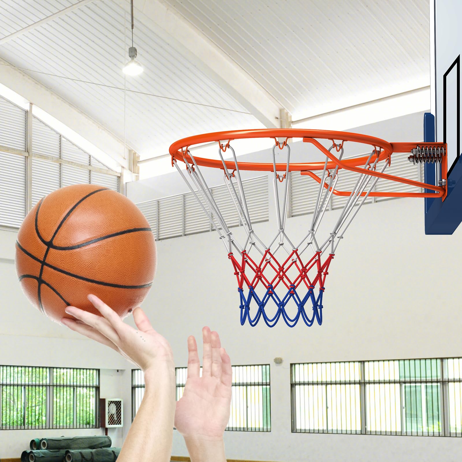 COSTWAY Canestro da Basket a Parete 45 CM, Anello da Pallacanestro da Muro con Doppia Molla, Rete Resistente e 12 Anelli, Cerchio Universale da Basket per Interno ed Esterno