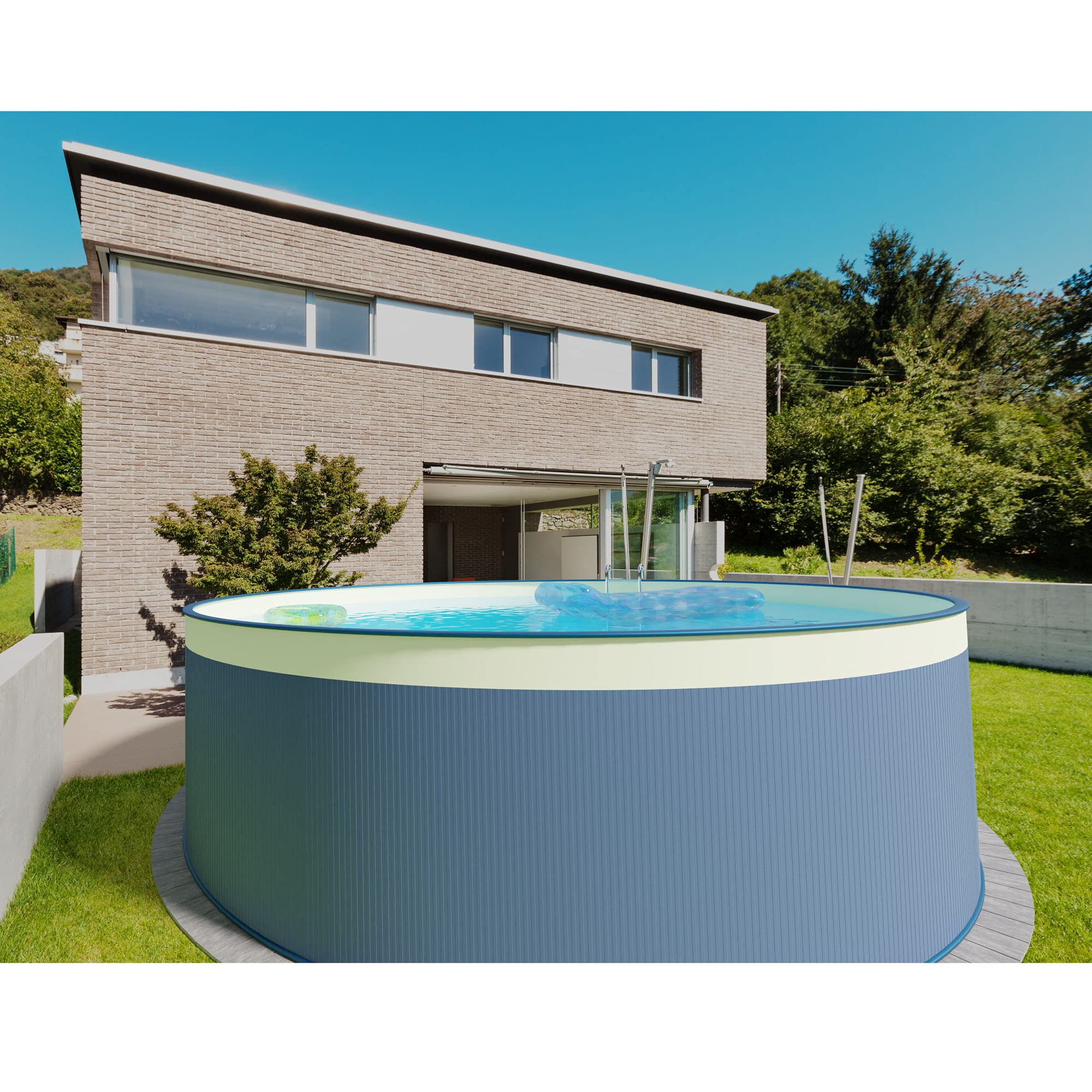 Planet Pool Okrągły basen ze stali nierdzewnej, rozmiar do wyboru, głębokość 90 cm, stal 0,3 mm, antracyt, blacha piaskowa 0,2 mm, nakładka 350 x 90