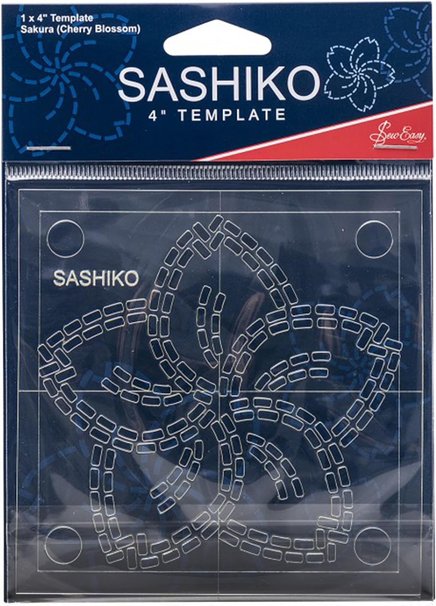 Sew Easy 4โ Sashiko Template โ Sakura (Cherry Blossom) Quilting & Patchwork Rule for Applique Sewing, Transparent Acrylic Non-Slip, Instructions Included