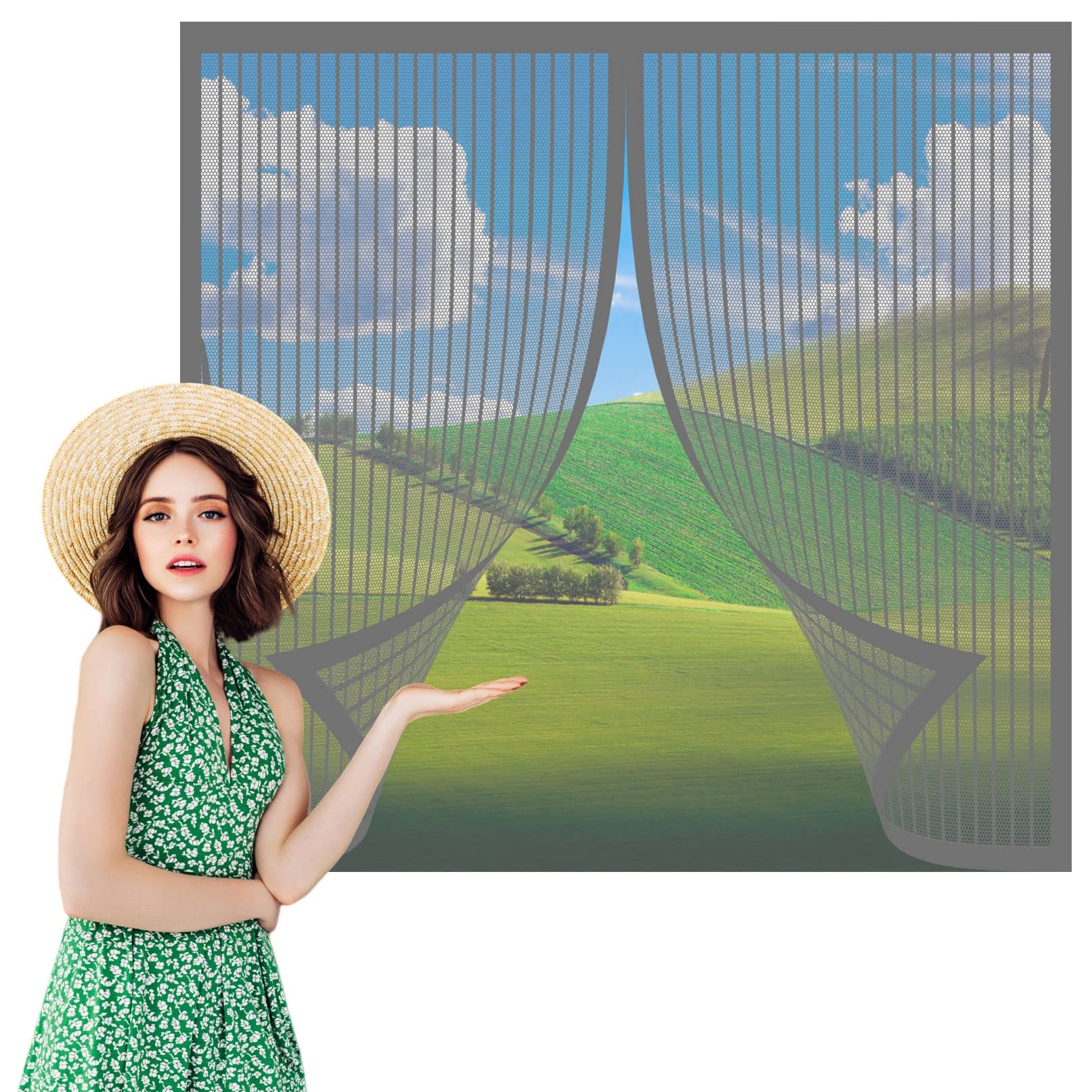 高級ローラー式窓・ドア用防虫ネット | Techo 磁気フライ昆虫スクリーンドア 125 x 295 cm 目隠し 日よけ 蚊帳 カーテン 簡単取付 断熱 遮光 通気性 蚊帳 虫よけ