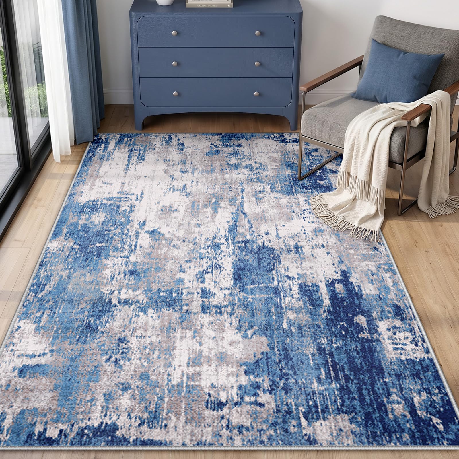 INOVADAY Abstrakt Waschbarer Teppich 90x150 cm Blau/Grau