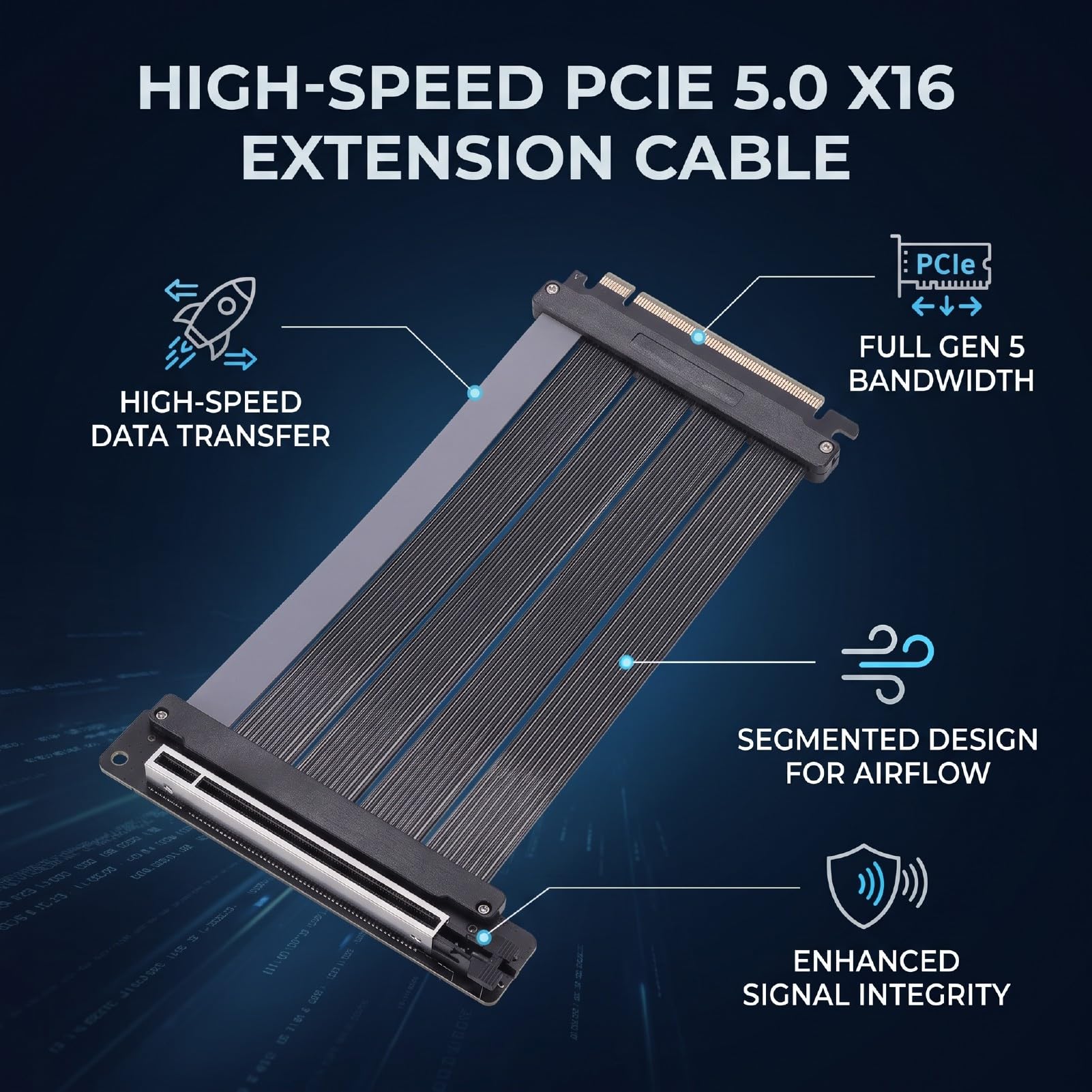 PCIe 5.0 Extension Cable 200mm Shielded Flexible Riser