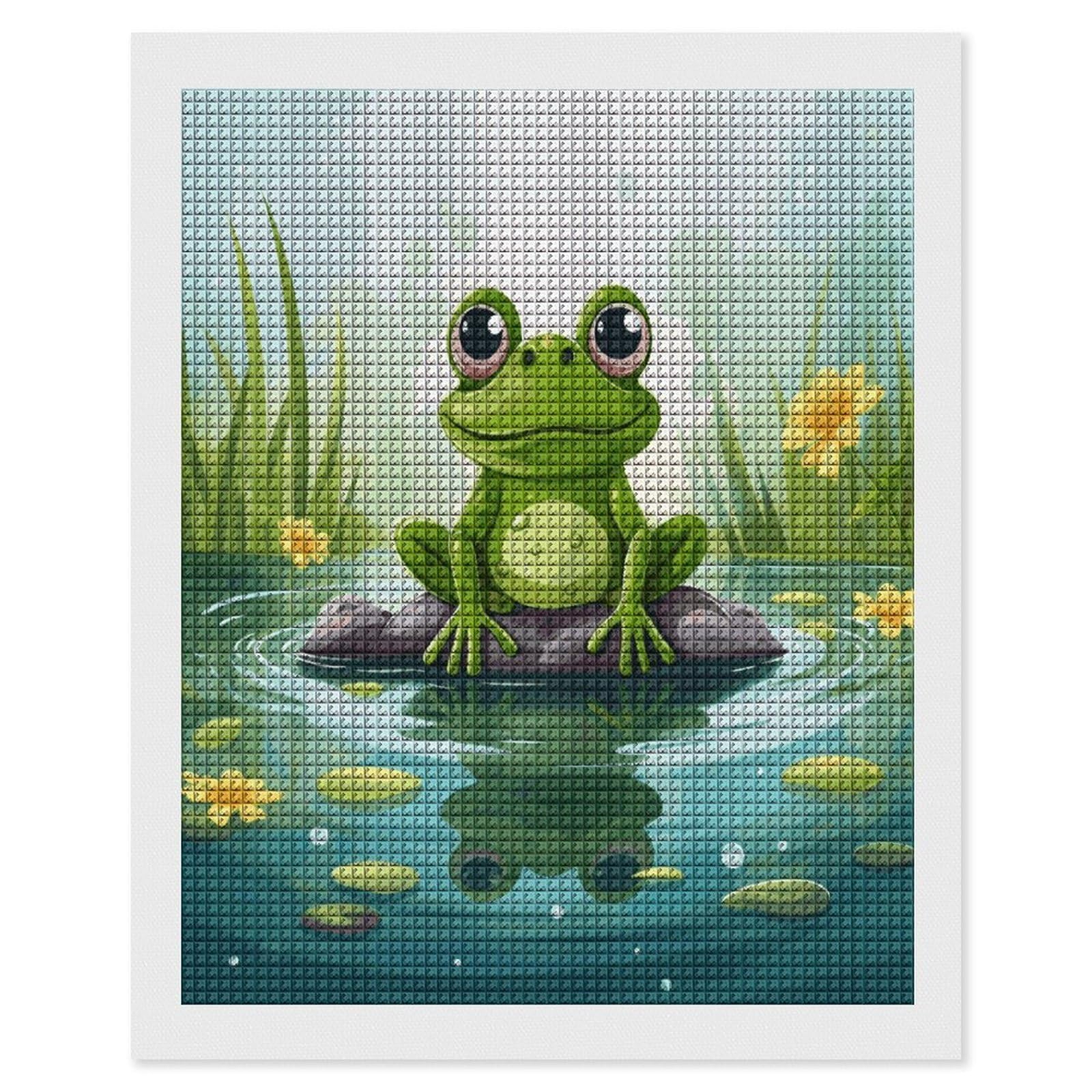 FodPand Frog in A Pond Diamond Painting Kit for Beginner Fun 5D DIY Crafts for Adults Diamond Art Kits Square Diamond Art Canvas Painting Gem Art Crafts for Home Wall Decor 16"x20"