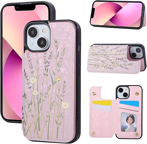 Miniatura 135 de UEEBAI Funda tipo cartera para iPhone 15 Pro Max con tarjetero, cubierta de cuero PU con soporte, bloqueo RFID, doble cierre magnético, relieve de