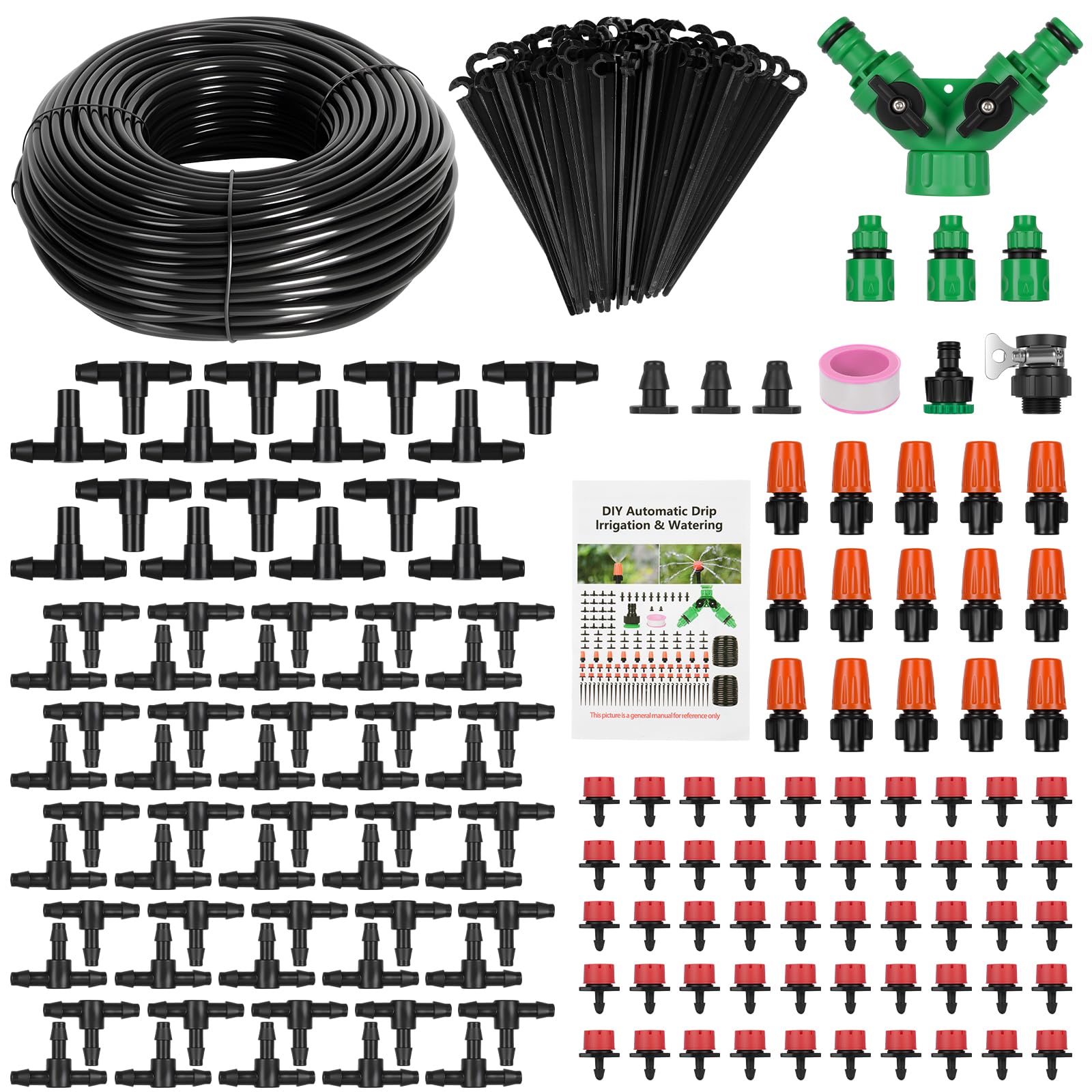 ANOMM 201PCS Irrigation System Kit, Adjustable Drip Irrigation System