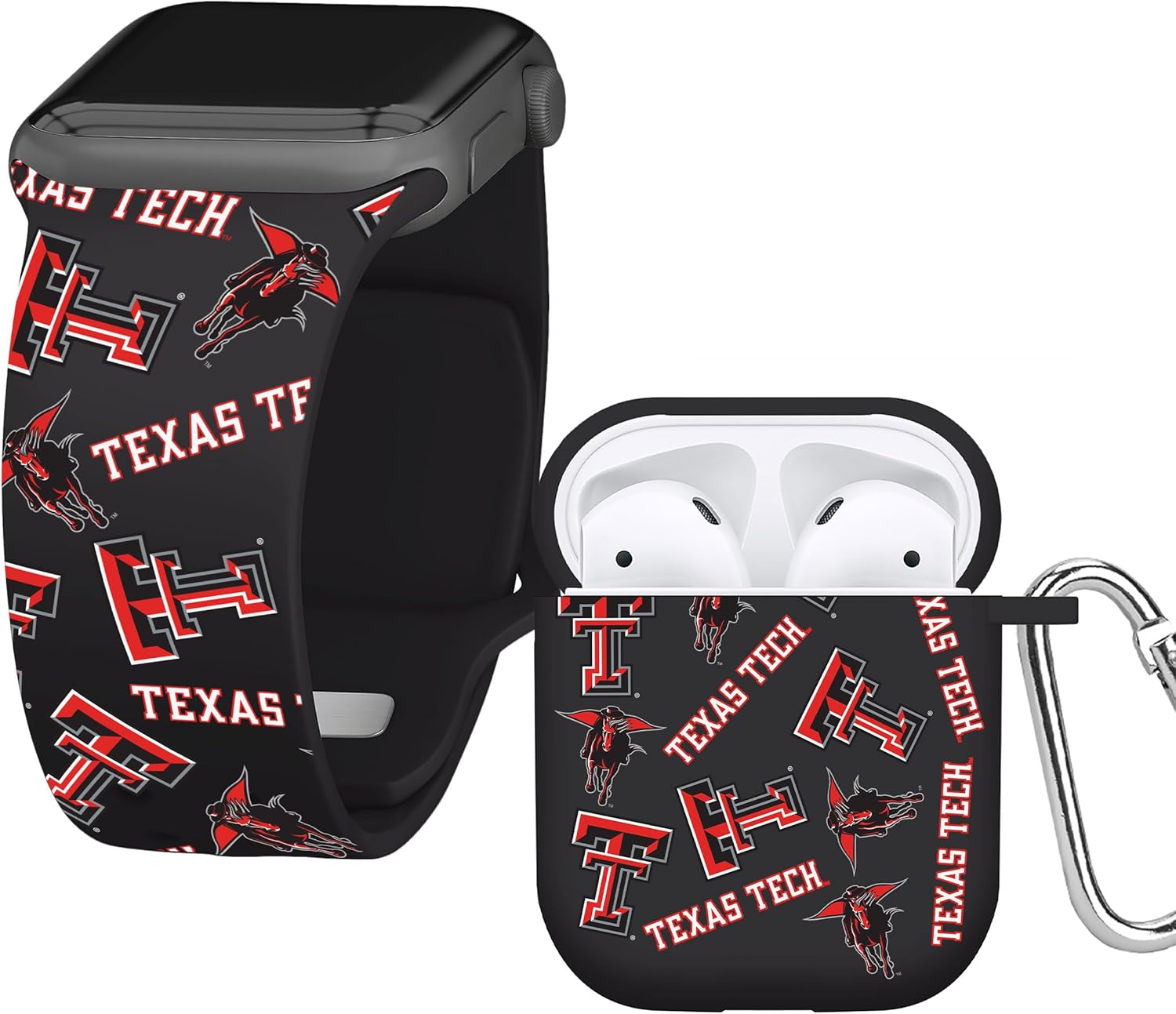AFFINITY BANDS Texas Tech Red Raiders HD Combo Package Compatible with Apple Watch and AirPods Gen 1 & 2 (38/40/41mm (42mm Series 11) Long Random)