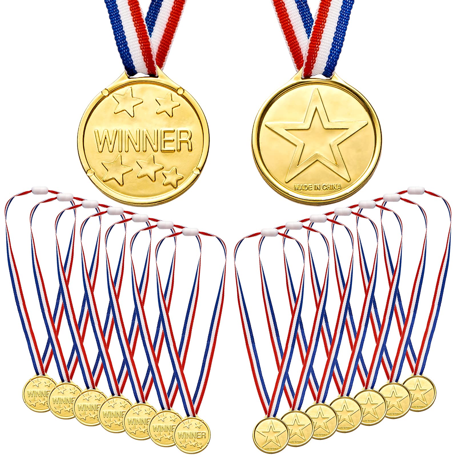 Whaline20 Packs Plastic Kids Gold Winners Medals for Children's Sports Day, Party Game Toys, Prizes Awards