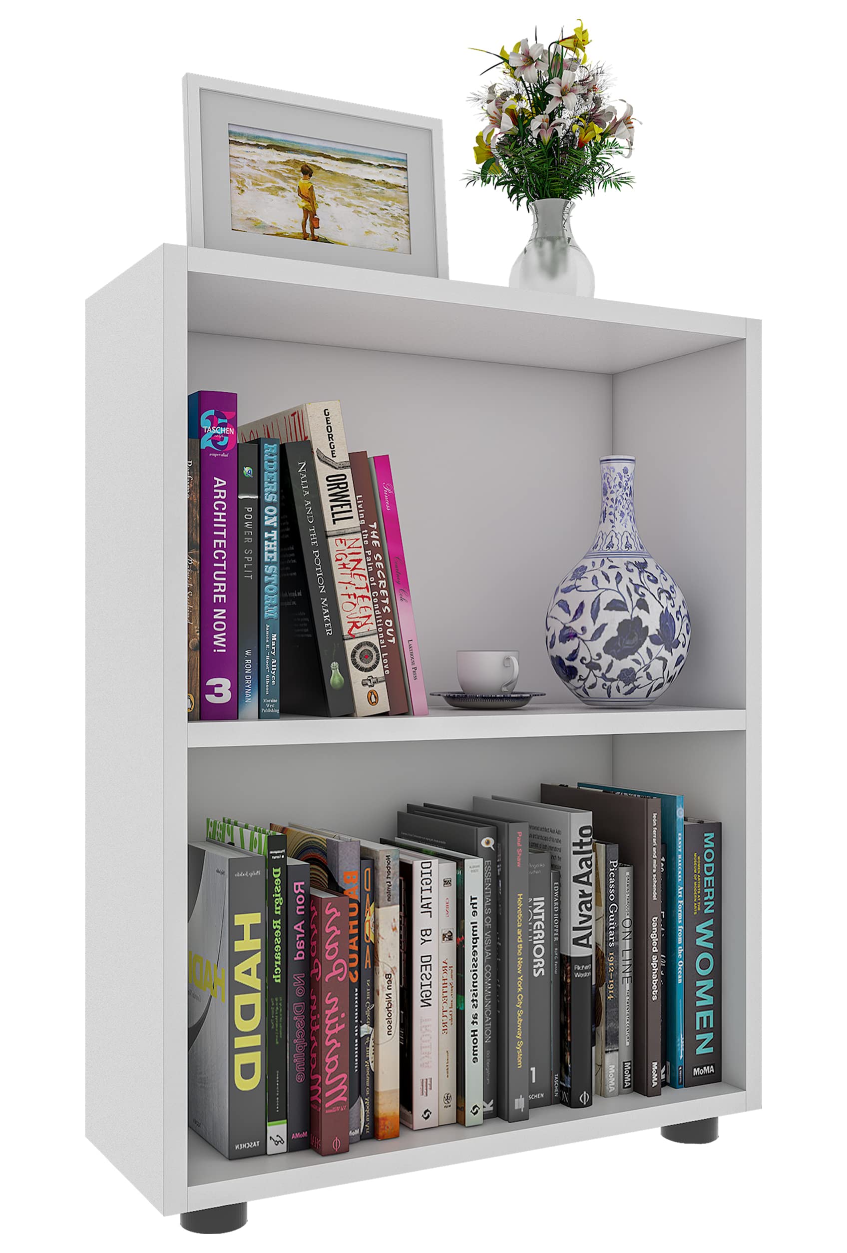 VCM Étagère de Bureau en Bois Étagère à Livres déco Étagère sur Pied Bulas 2 Compartiments Étagère de Bureau en Bois Étagère à Livres déco Étagère sur Pied Bulas 2 Compartiments Blanc
