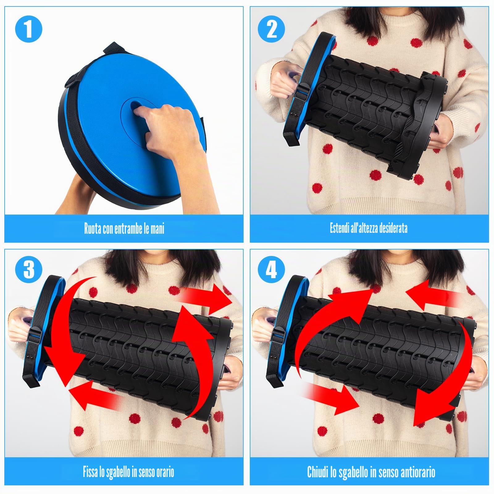 Sgabello Pieghevole Portatile, Sedia Portatile Regolabile in Altezza 6,5~45 cm, Sedie da Campeggio Telescopico per Esterni, Pesca, Barbecue, Carico Massimo 180kg /397lb