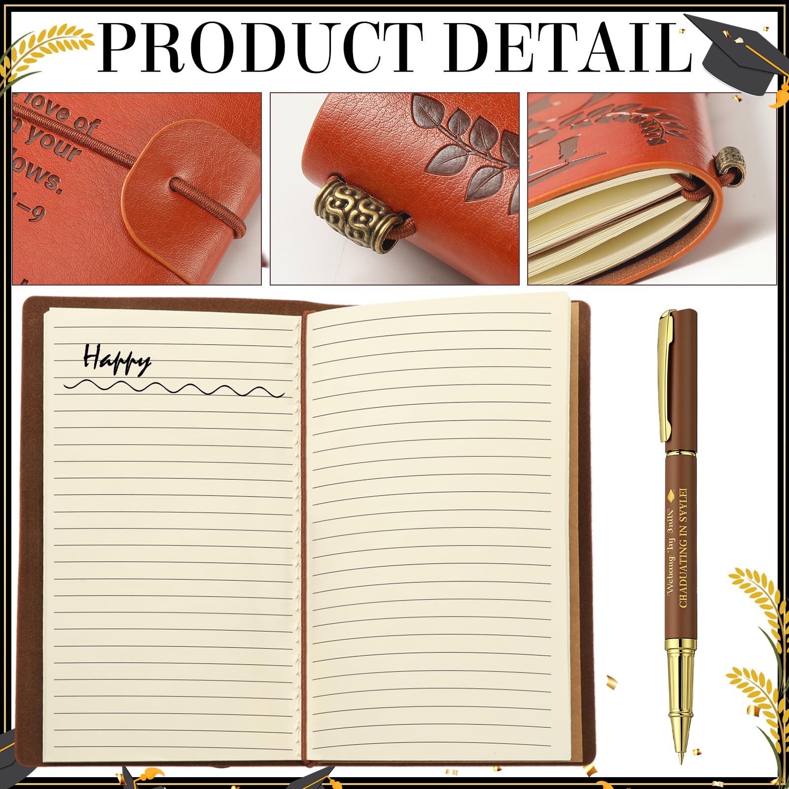 2Pcs Christian Graduation Leather Notebook Pen 120 Pages Bible Verses Inspirational Notebook Graduation Christian Gifts 2026 High School College Congratulations Grad for Women Men(Brown)