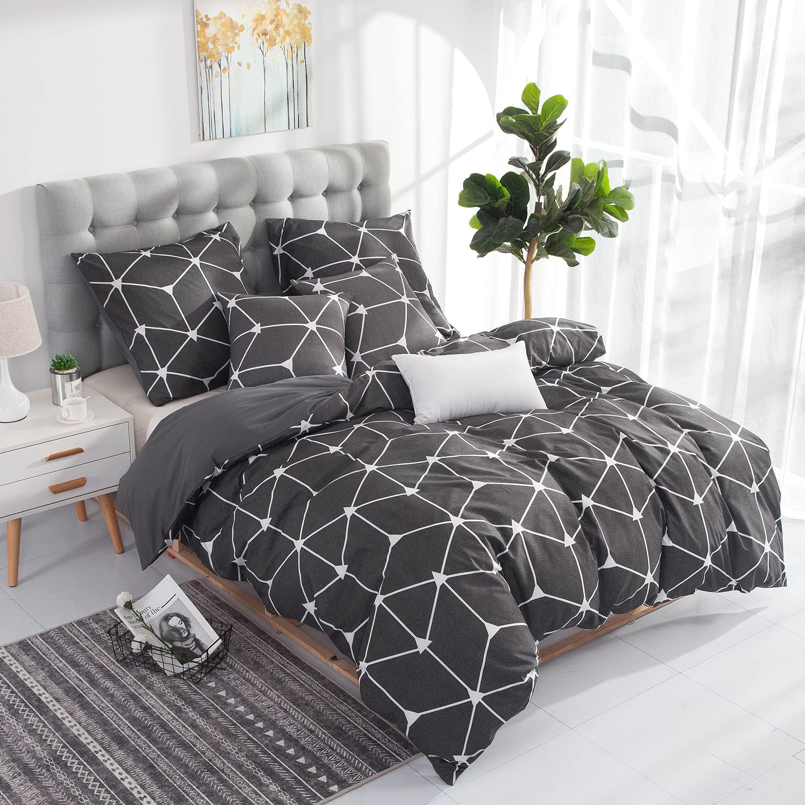 RUIKASI Beddengoed 200 x 220 katoen 3-delig grijs - katoenen beddengoed 200 x 220 met Boho grijs, dekbedovertrek set 220x200 katoen met ritssluiting
