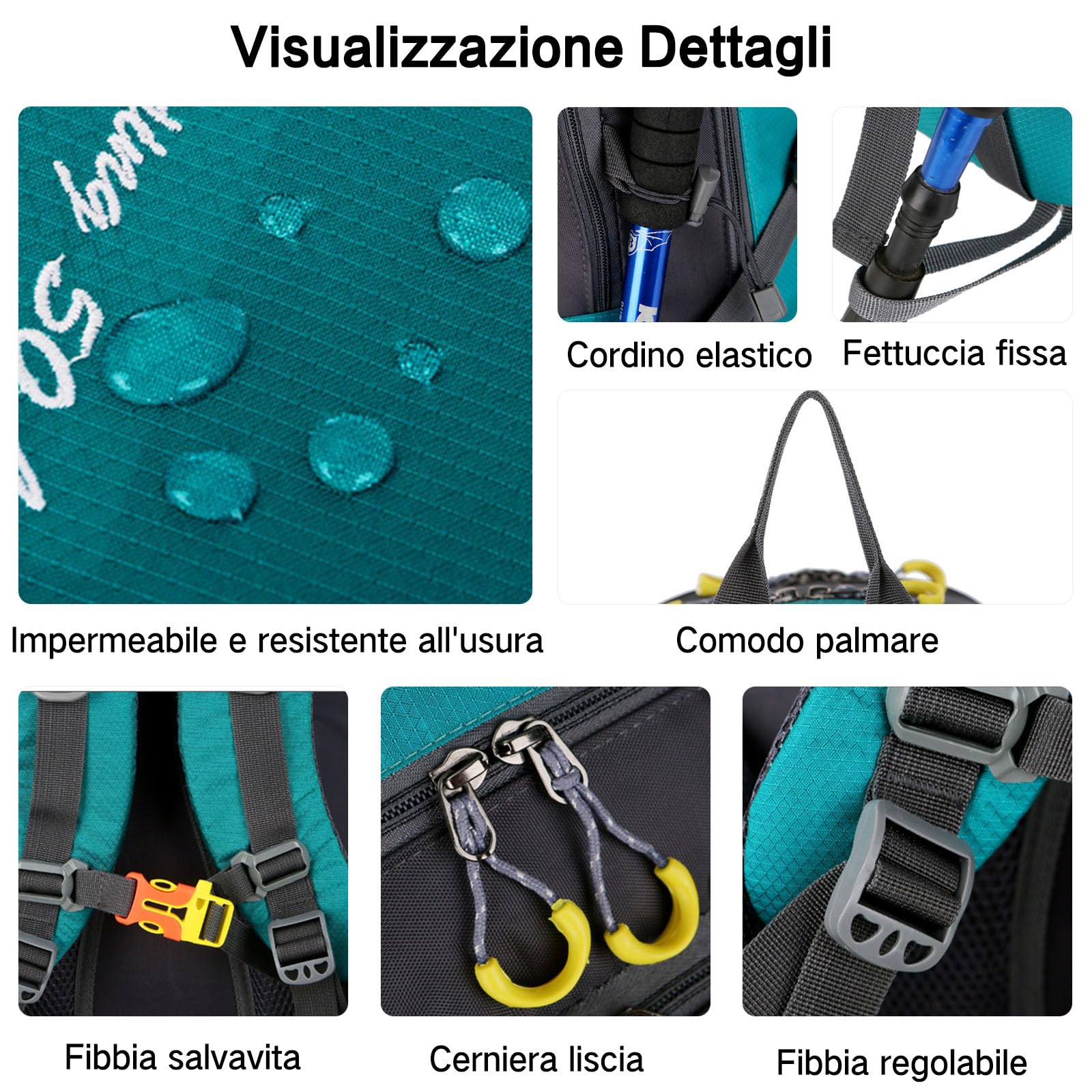 50/60 L Zaino da Trekking Zaino Impermeabile Zaini Hiking Backpack per Donna Uomo Viaggi Campeggio Arrampicata Sport Nero A