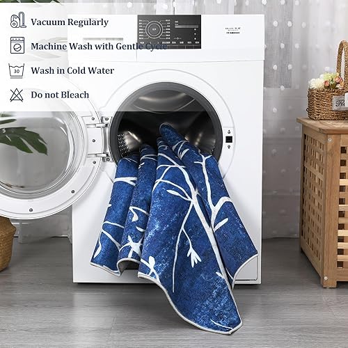 Miniatura 6 de FairOnly Alfombra lavable de 9 x 12 pulgadas, alfombra grande para sala de estar, alfombra floral para dormitorio, antideslizante, retro, abstracto,