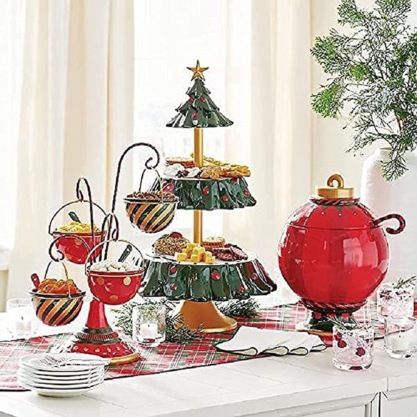 Snack Natale Bowl stand, supporto Candy Bowl Halloween a due livelli resina, supporto del vassoio del bigné Bowl per placche partito frutta e decorazioni,Christmas bowl rack