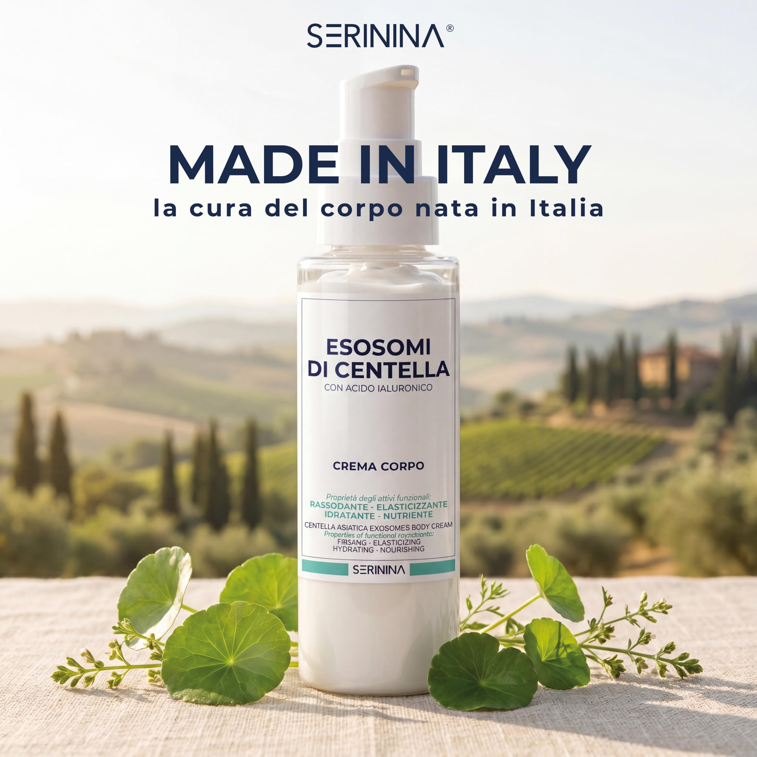 SERININA Crema Corpo agli Esosomi di Centella con Acido Ialuronico - Idratante Nutriente Rassodante - Pelle Tonica Elastica e Vellutata - Anti-Età Biotech K-Beauty - Vegan 92% Naturale - 200 ml