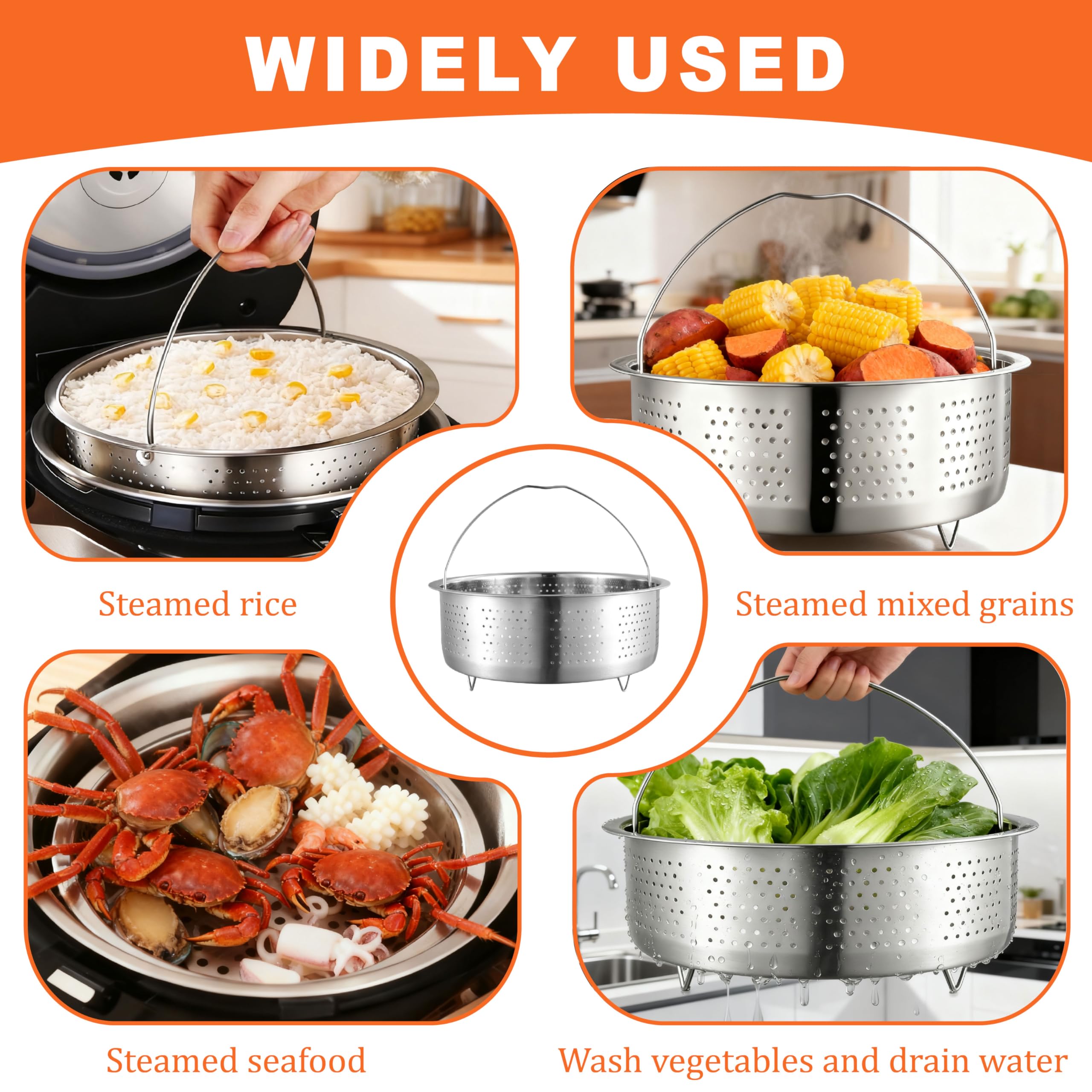 Vaporera de 20 cm de acero inoxidable 304, la versátil bandeja de vapor y bandeja de vapor para ollas. Ideal como cesta de vapor en olla a presión para guisar verduras, frutas y huevos