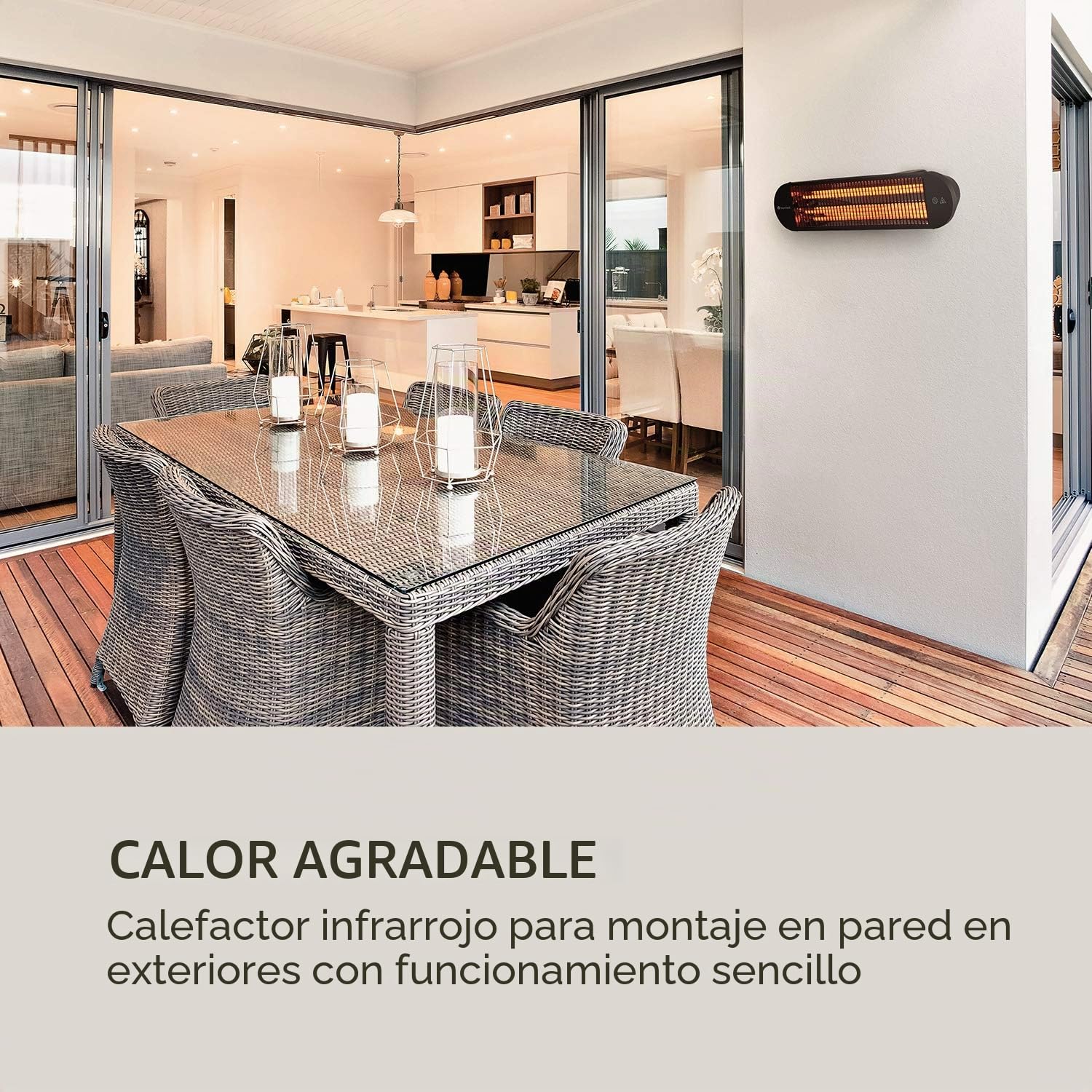 blumfeldt Gold Bar 2000 Swing - Calefactor infrarrojo, Automático, Hasta 40 m², Horizontal con oscilación a 60°, Potencia de 2000 W, 3 niveles de calor: 800/1200 / 2000 W, Mando a distancia, Negro
