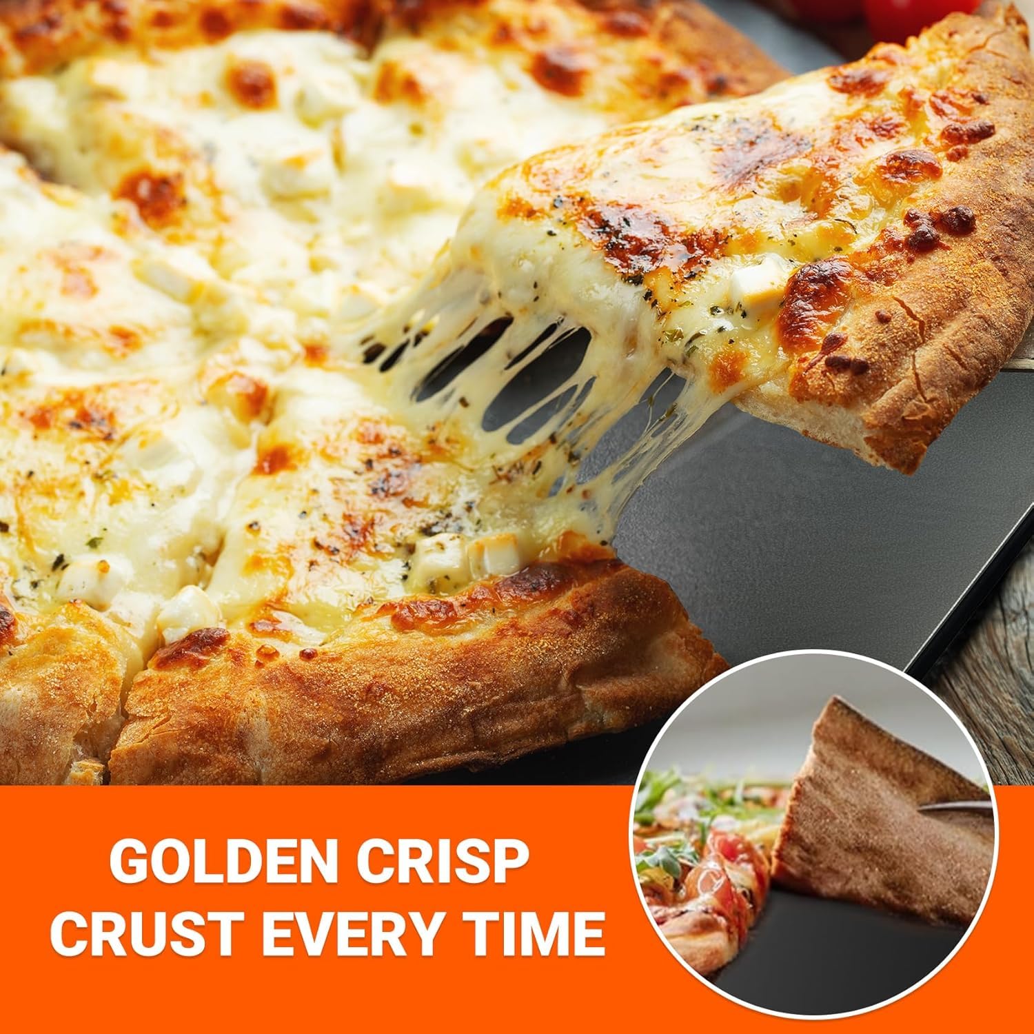 onlyfire Pizzastein, Backstahl Eckig 40,5x35,5, Pizzastein für Backofen, Pizzastahl für Grill und Gasgrill, Brotbackstein, Dicke 6mm, Perfekt zum Backen von Pizza, Brot, Gebäck, Pizza Zubehör