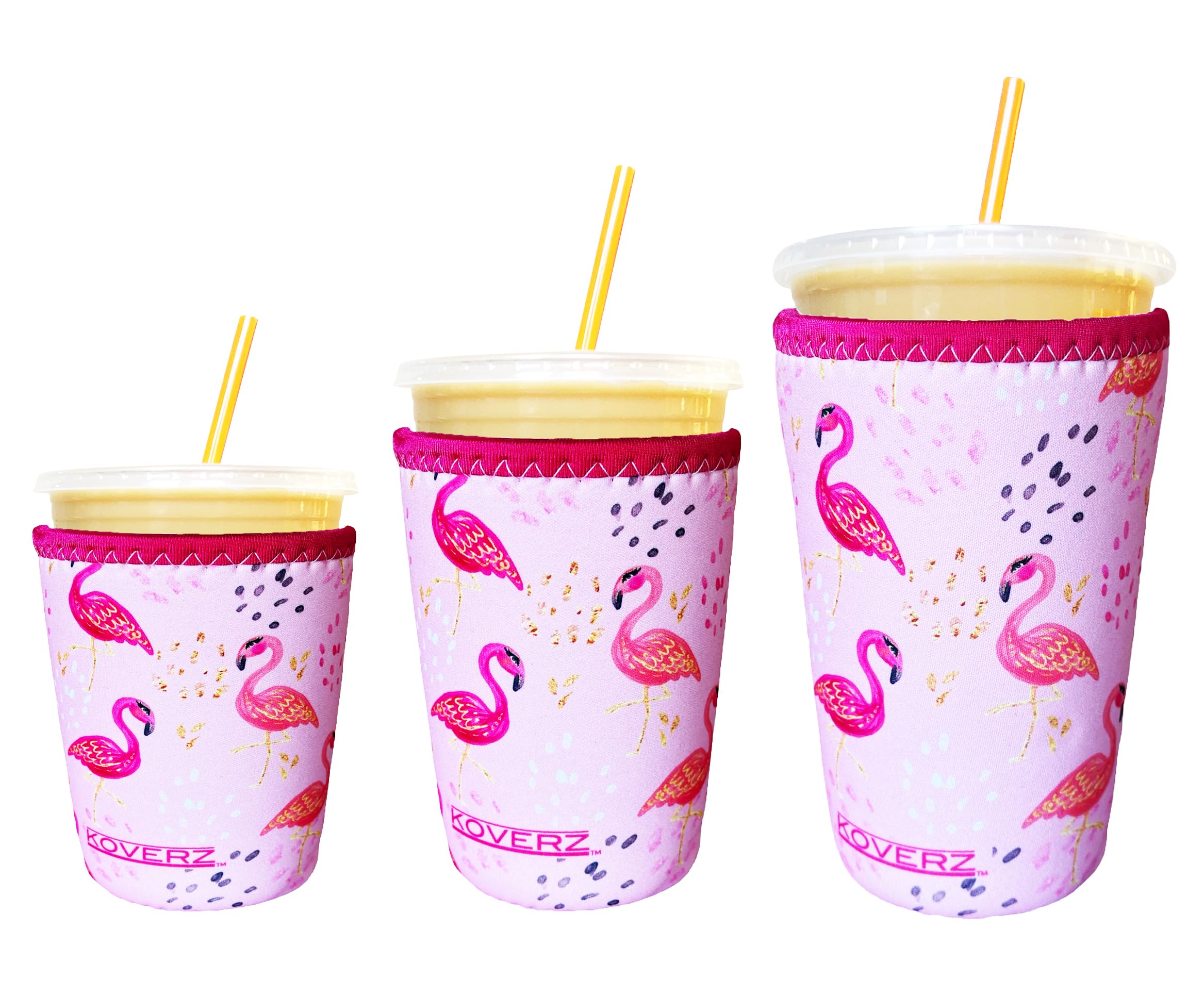 3-Pack Iced Coffee Sleeve SET OF 3 - Pink Flamingos