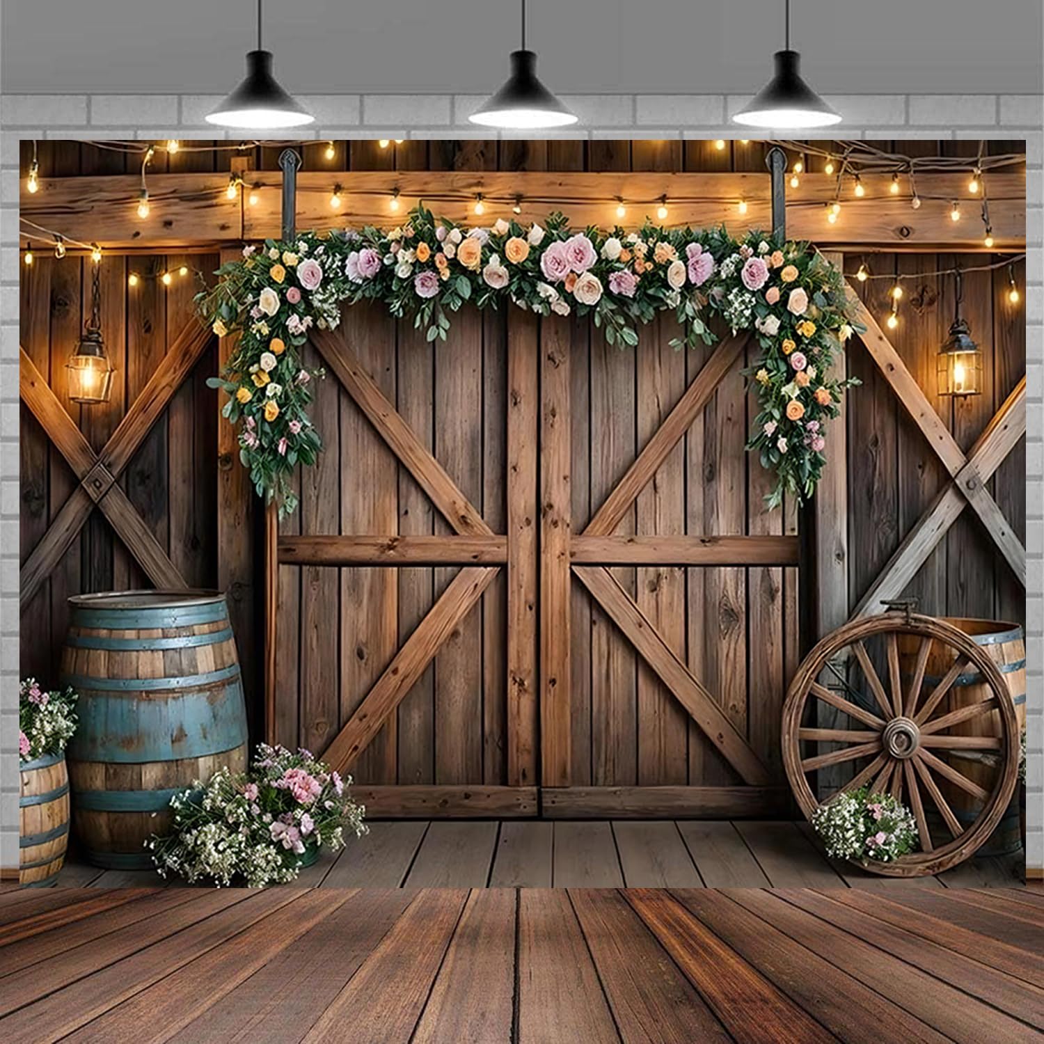 Rustykalne tło do zdjęć ślubnych, 35 x 200 cm, vintage drzwi stodoły, różowe kwiaty, dom wiejski, tło fotograficzne na zachód, urodziny, baby shower, dekoracja na przyjęcie weselne, baner
