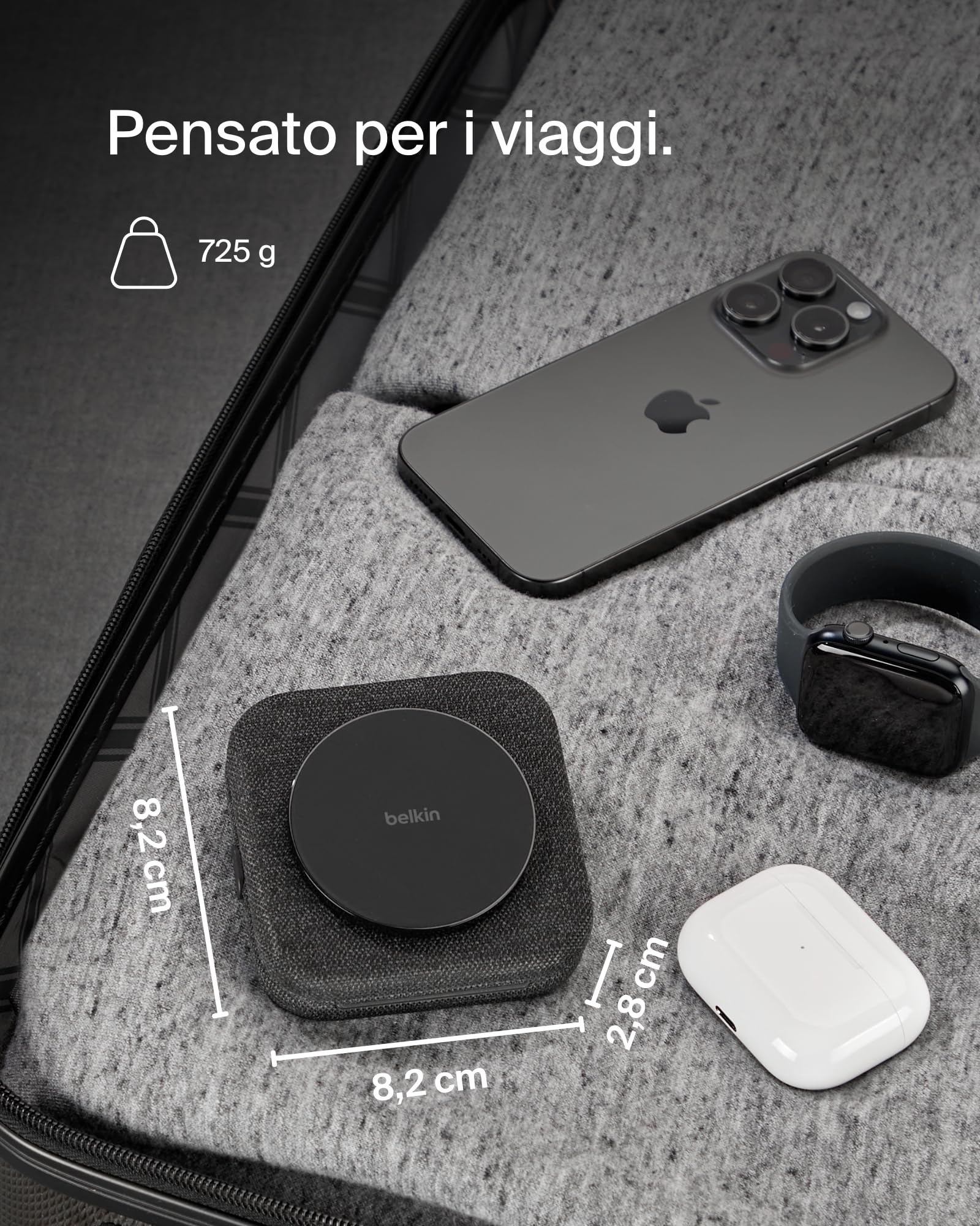 Belkin BoostCharge Pro Tappetino di Ricarica Magnetica 2 in 1 da 15W, Caricatore MagSafe, Caricabatterie Wireless pieghevole certificato Qi2 per iPhone 17, Air, Pixelsnap, Apple Watch 11 ed AirPods