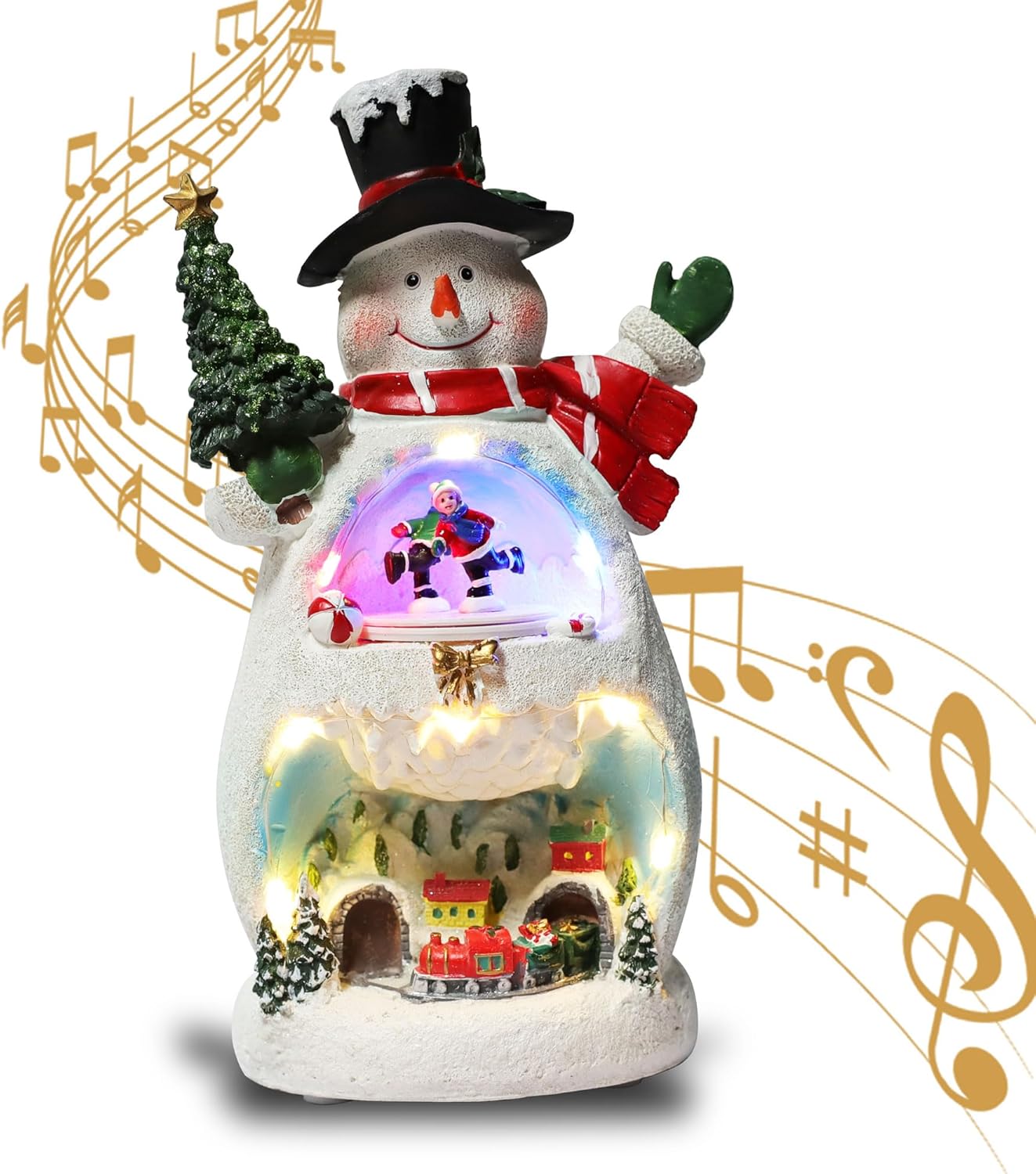 LAMPHOME Christmas Musical Snow Globe Lantern Lighted Snowman Lanterns and Animation ice -Skating with 6H Timer USB or Battery Operated Snowglobes Christmas Decoration for Home & Gifts