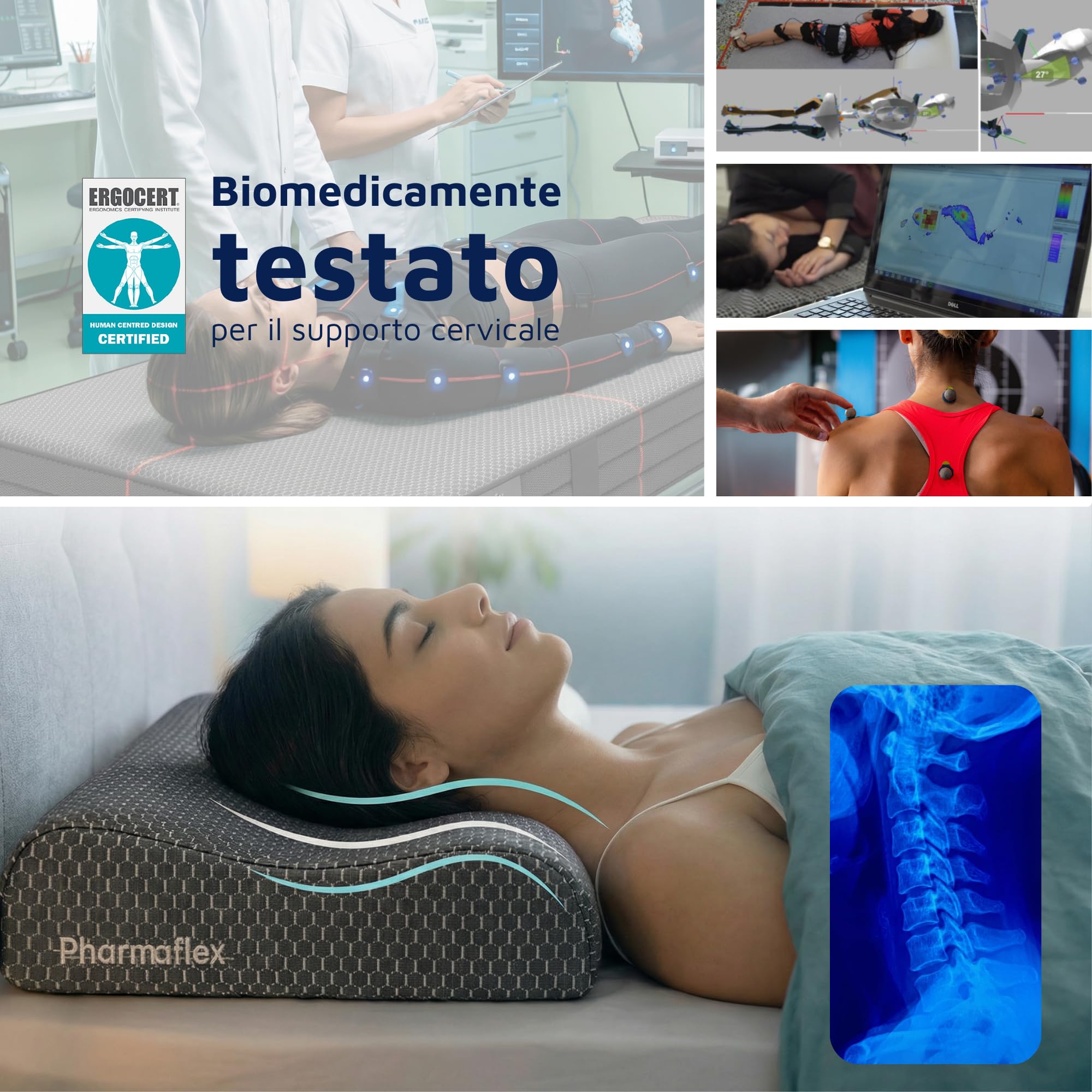 Pharmaflex Cervical - Cuscino Cervicale Memory Foam Letto per Dormire 60x40 Ortopedico Ergonomico, Morbido Supporto 5 Strati Allevia Dolori, Guanciale Medico Fresco Antiacaro Anallergico