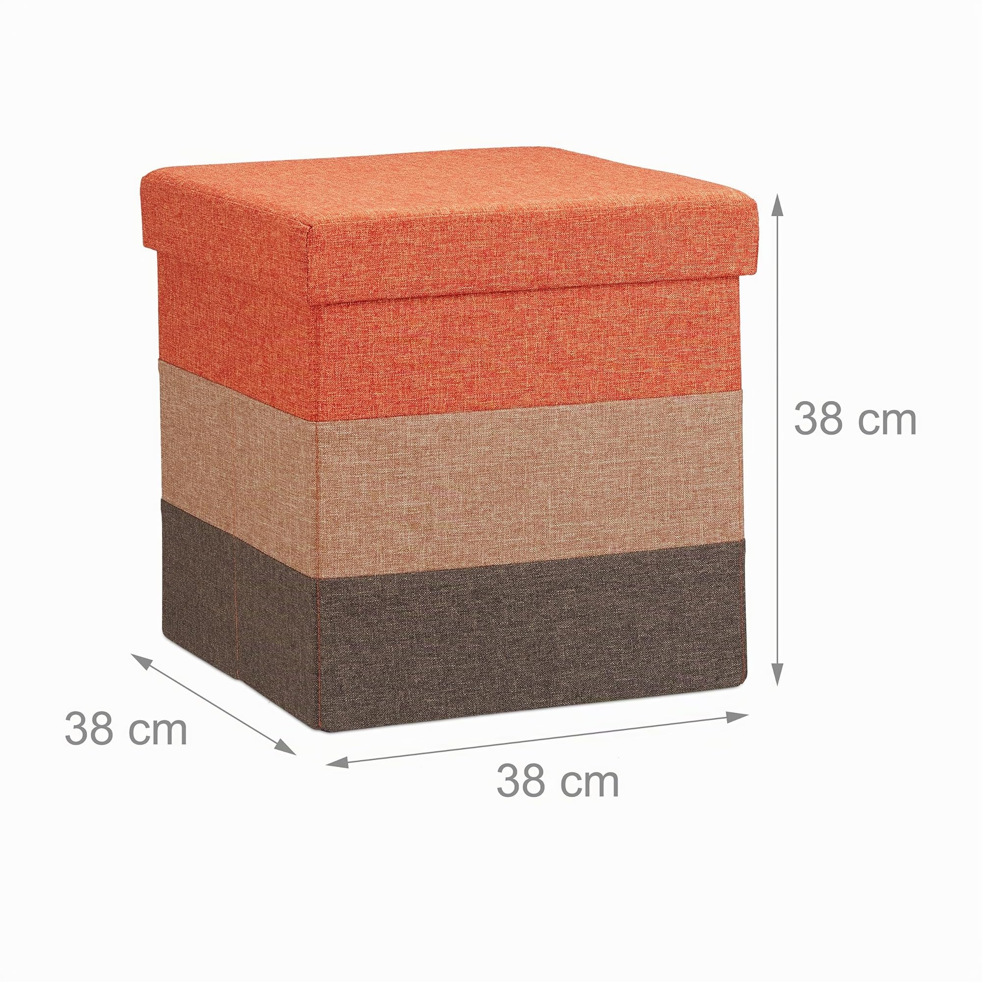 Relaxdays Pouf Imbottito con Contenitore, a Strisce, Colorato, Pieghevole, Marrone-Arancione, HxLxP: 38 x 38 x 38 cm
