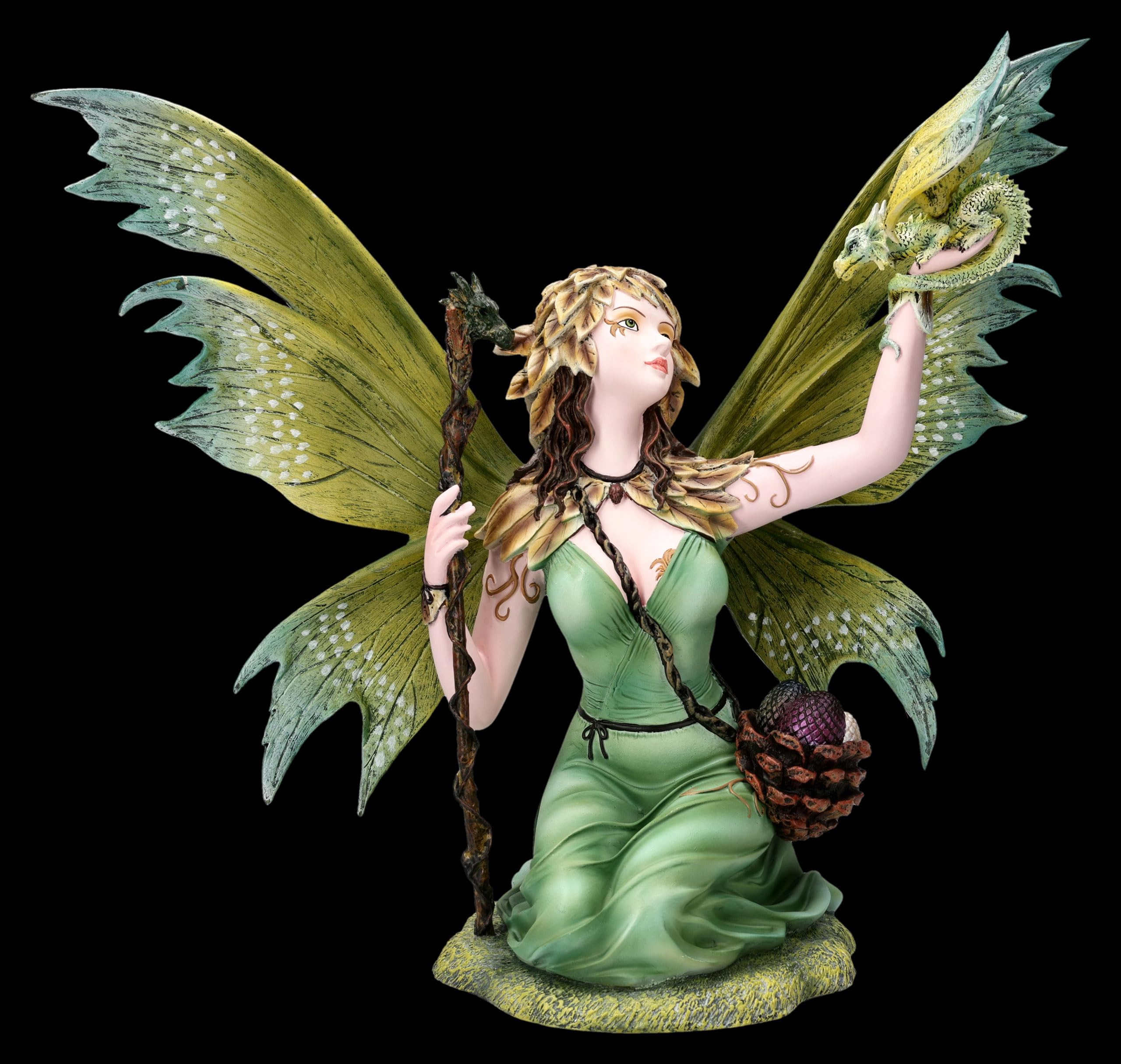 Figuren Shop GmbH Elfenfigur – Elarwen, Naturfee mit Drachen – handbemalte Fantasy-Deko (34,5 cm) – Tales of Aurelion Collection – Geschenkidee für Natur- & Fantasy-Fans