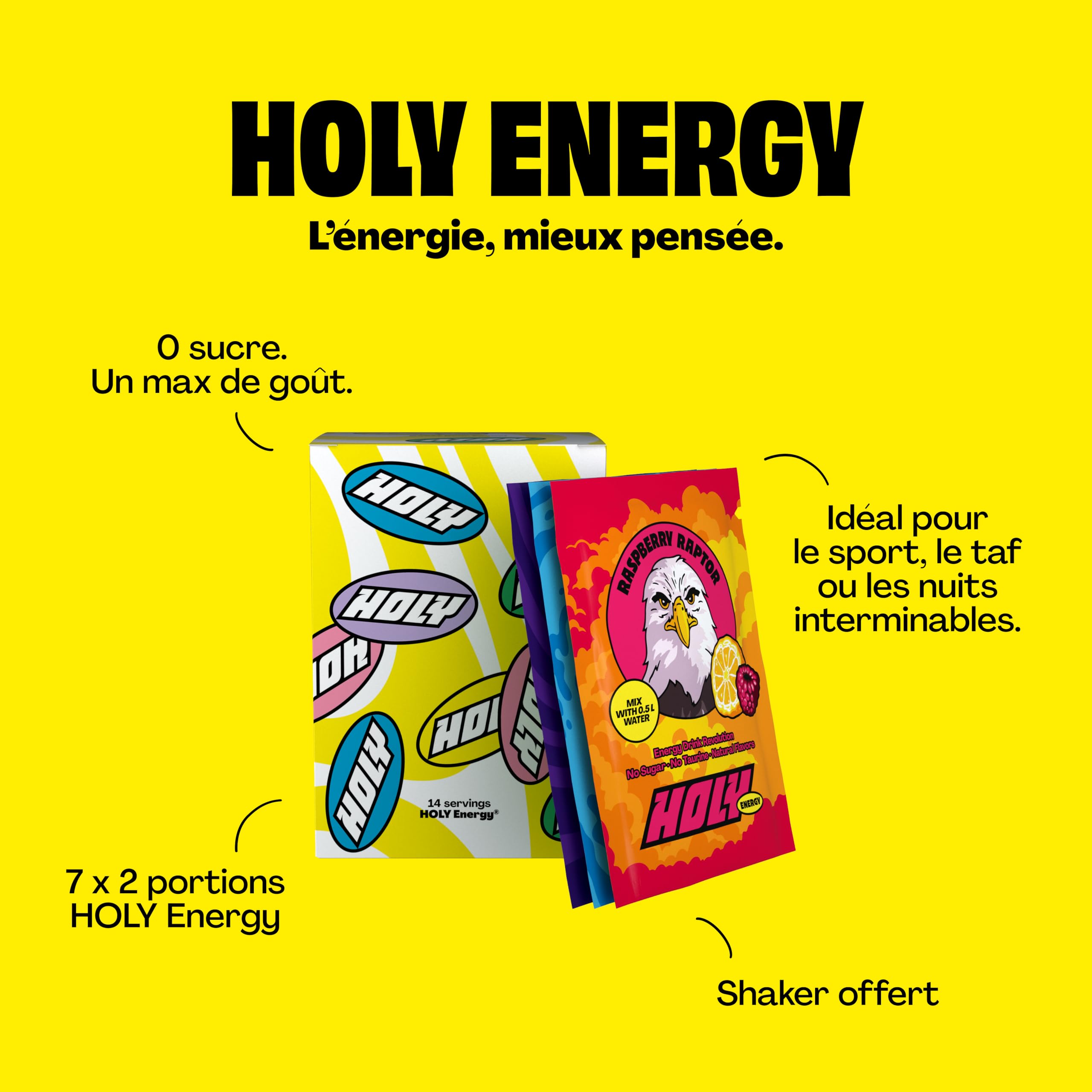 HOLY Energy Starter Set - Focus Drink | 2x7 portions au goût fruité et intense | Boosté par NewCaff & extrait de thé vert | Végétalien, sans sucre, arômes de fruits 100% naturels