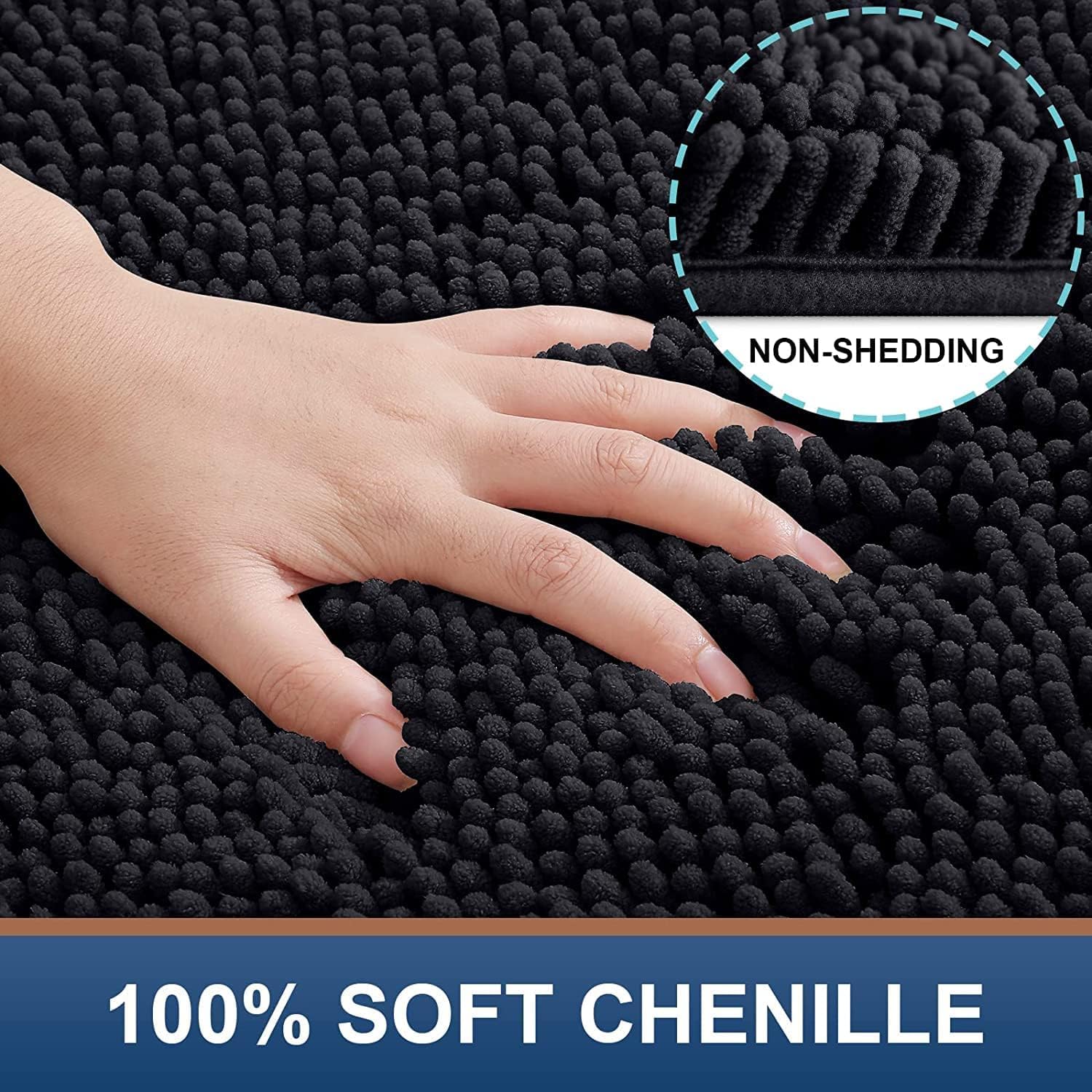 Homaxy Hochflor Chenille Weiche Badezimmerteppich - 60 x 120 cm, Schwarz