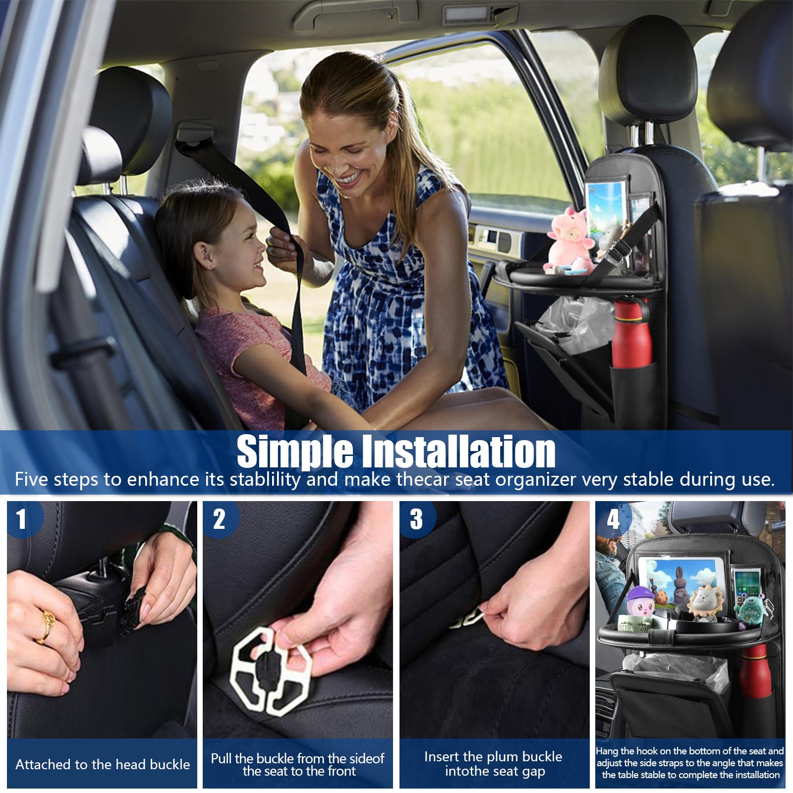 Organisateur De Siège Arrière Voiture - Cuir Synthétique, Poches Multiples, Support Tablette