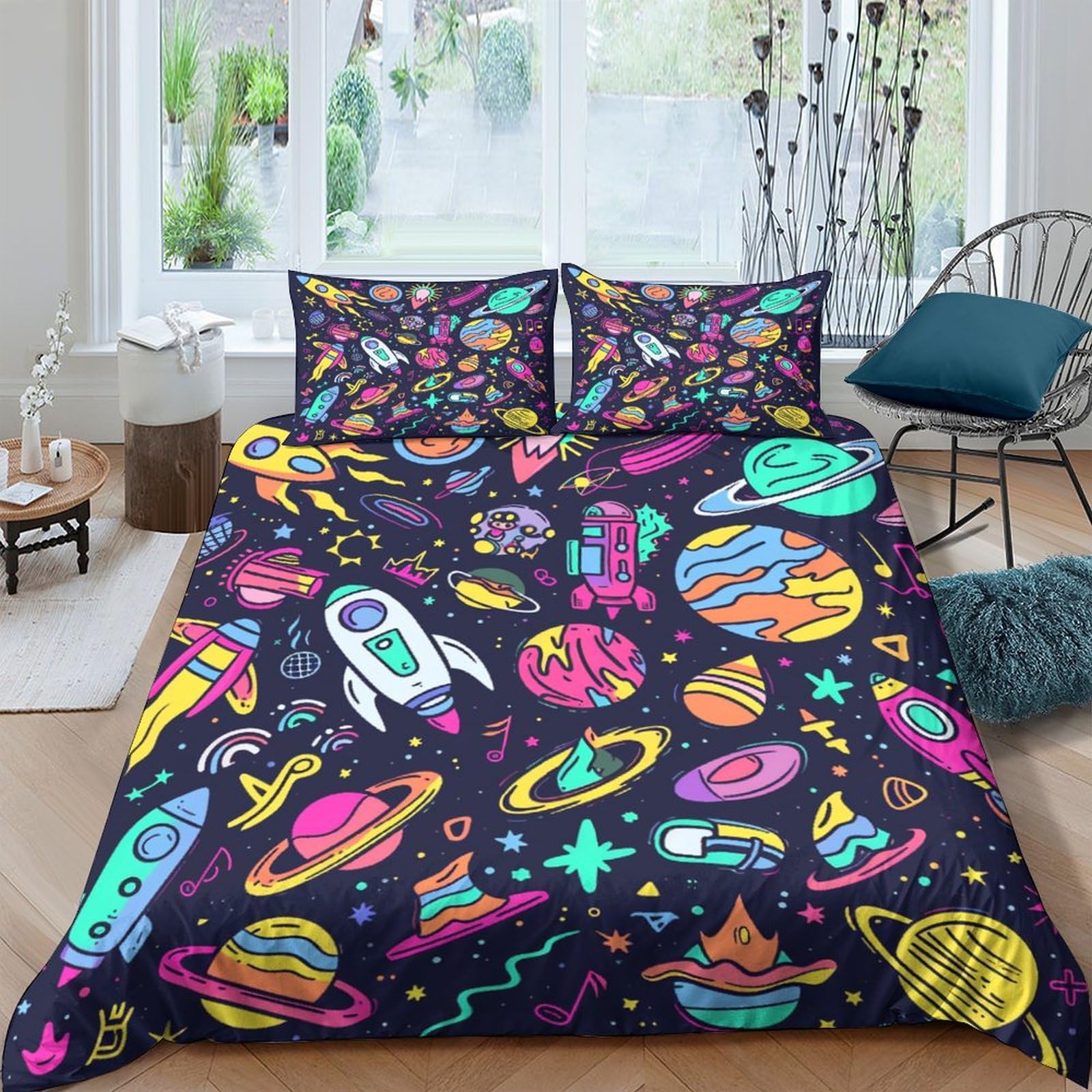 Housse de couette enfant astronautes pour décorer une chambre sur le thème espace