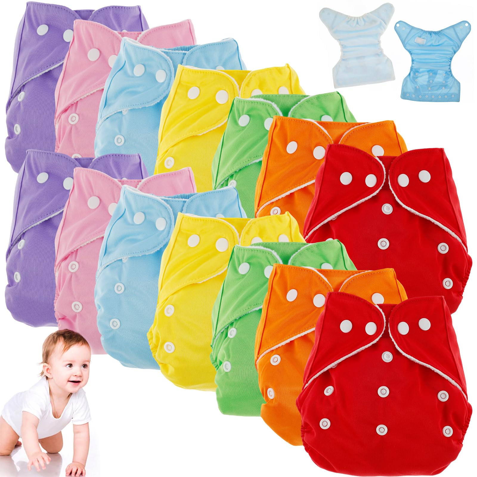 14 pannolini di stoffa per bambini, riutilizzabili, lavabili e assorbenti, comodi pannolini da tasca regolabili per neonati, neonati, bambini e bambini