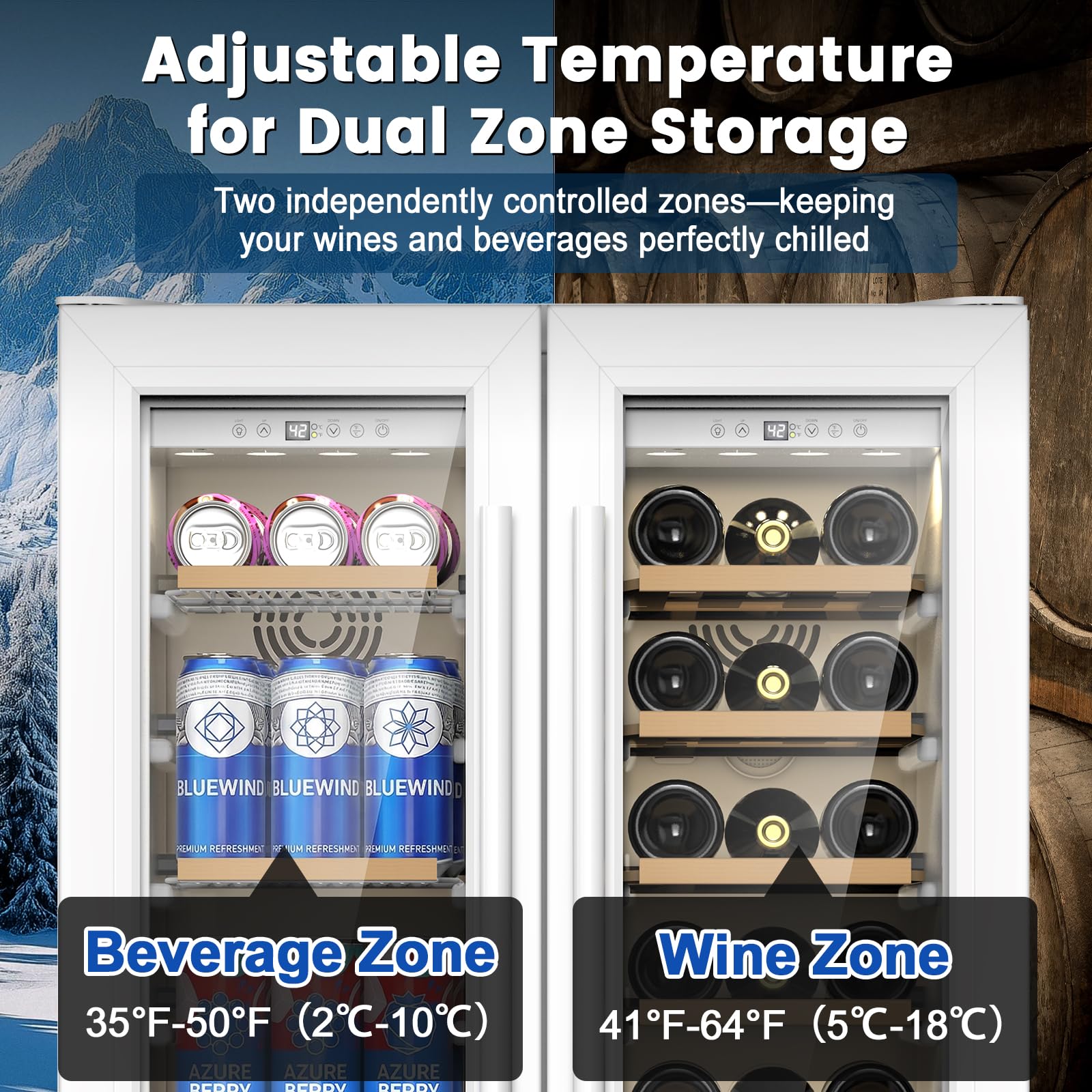 24 Inch Dual Zone Wine and Beverage Refrigerator - Under Counter Built-in/Free Standing Beverage Cooler with Glass Door,Beverage Fridge with Large Capacity, Advanced Cooling System, White - 4