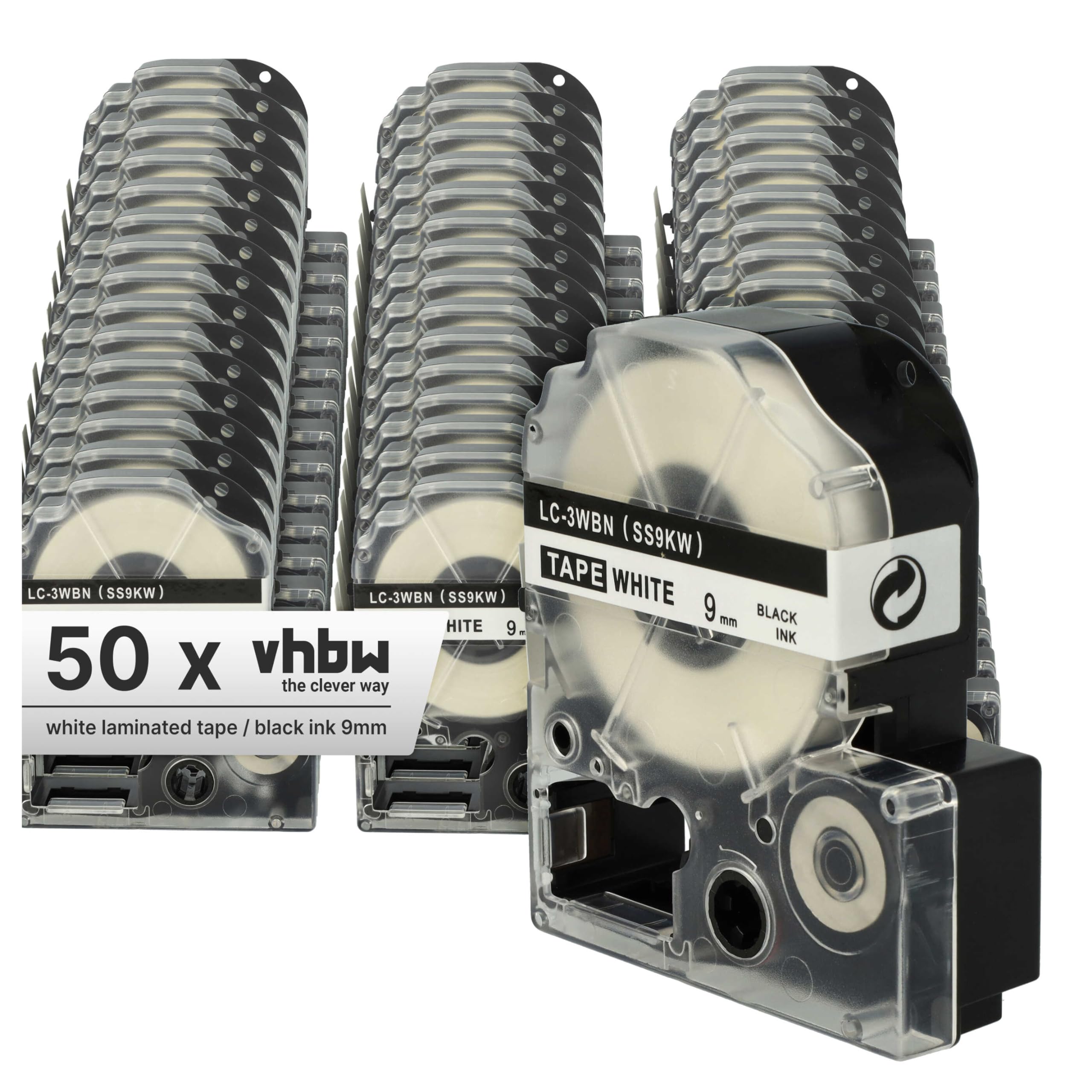 vhbw 50 x zamiennik taśmy do drukarki etykiet Epson LC-3WBN do drukarki etykiet 9 mm, czarny na białym tle