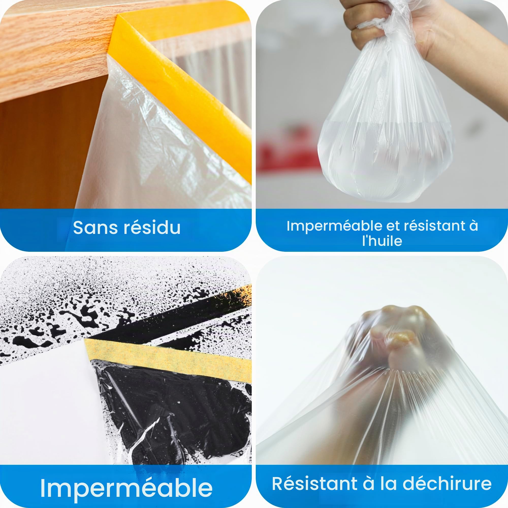 TAPEBEAR Film de Masquage Pré-Encollé 1400mm x 27m (Lot de 4 Rouleaux)