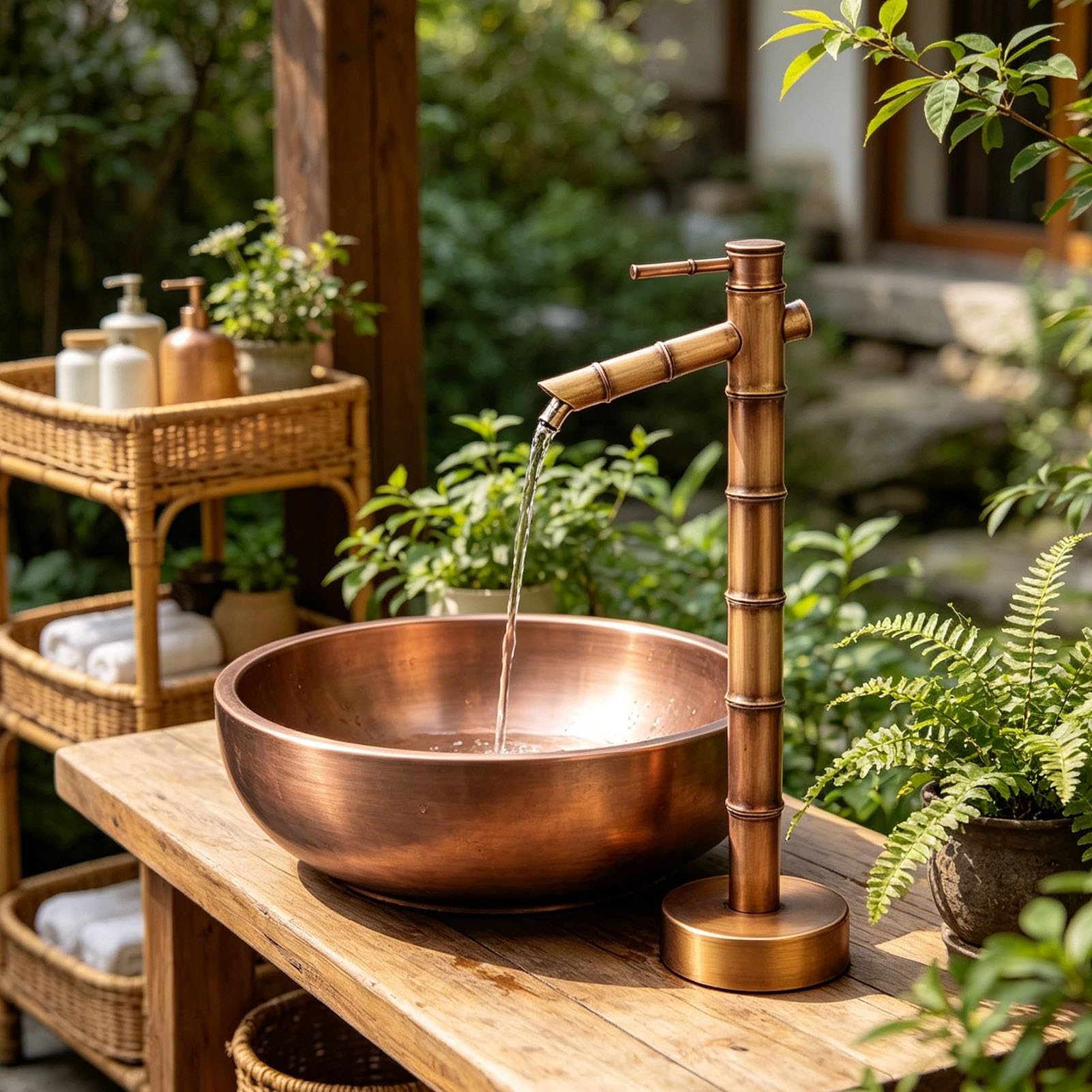 Junvstor 69.5Cm Copper Standing Sink Water Tap, Cylindrical Vertical Water Column With Faucet, Freestanding Outdoor Hydration Source For Irrigation Standing Outdoor Spigot Water Post(,Bottom Inlet)